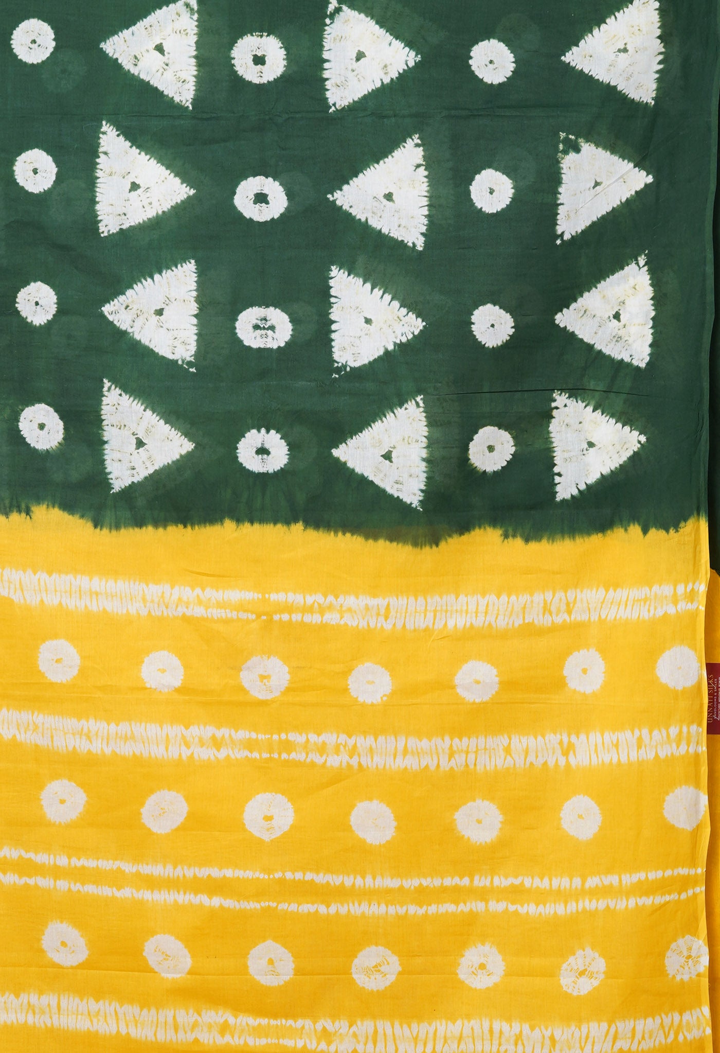 Green-Yellow Pure Tie And Dye Shibori Printed Soft Cotton Saree-UNM79068