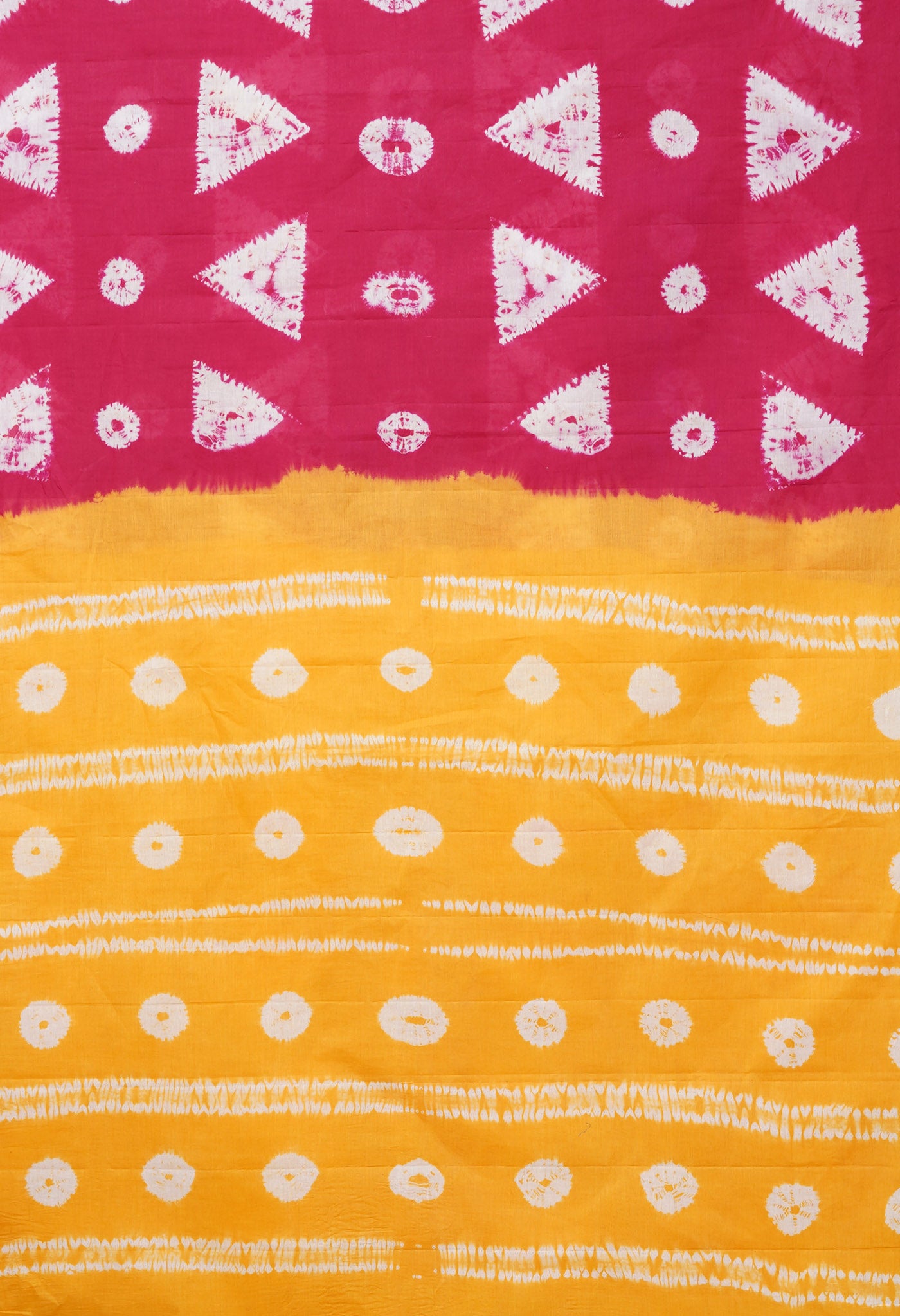 Pink-Yellow Pure Tie And Dye Shibori Printed Soft Cotton Saree-UNM79069