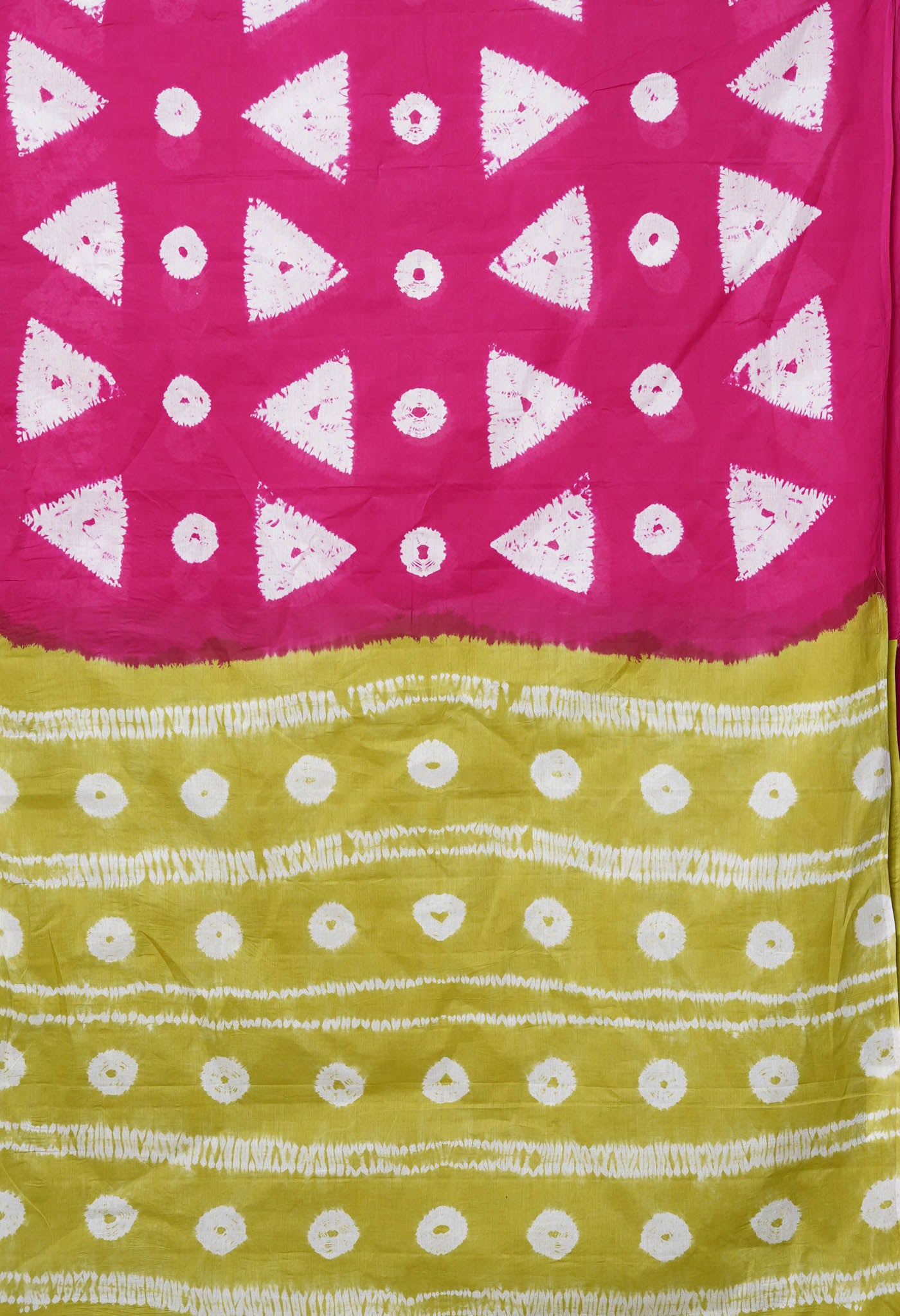 Pink-Green Pure Tie And Dye Shibori Printed Soft Cotton Saree-UNM79070