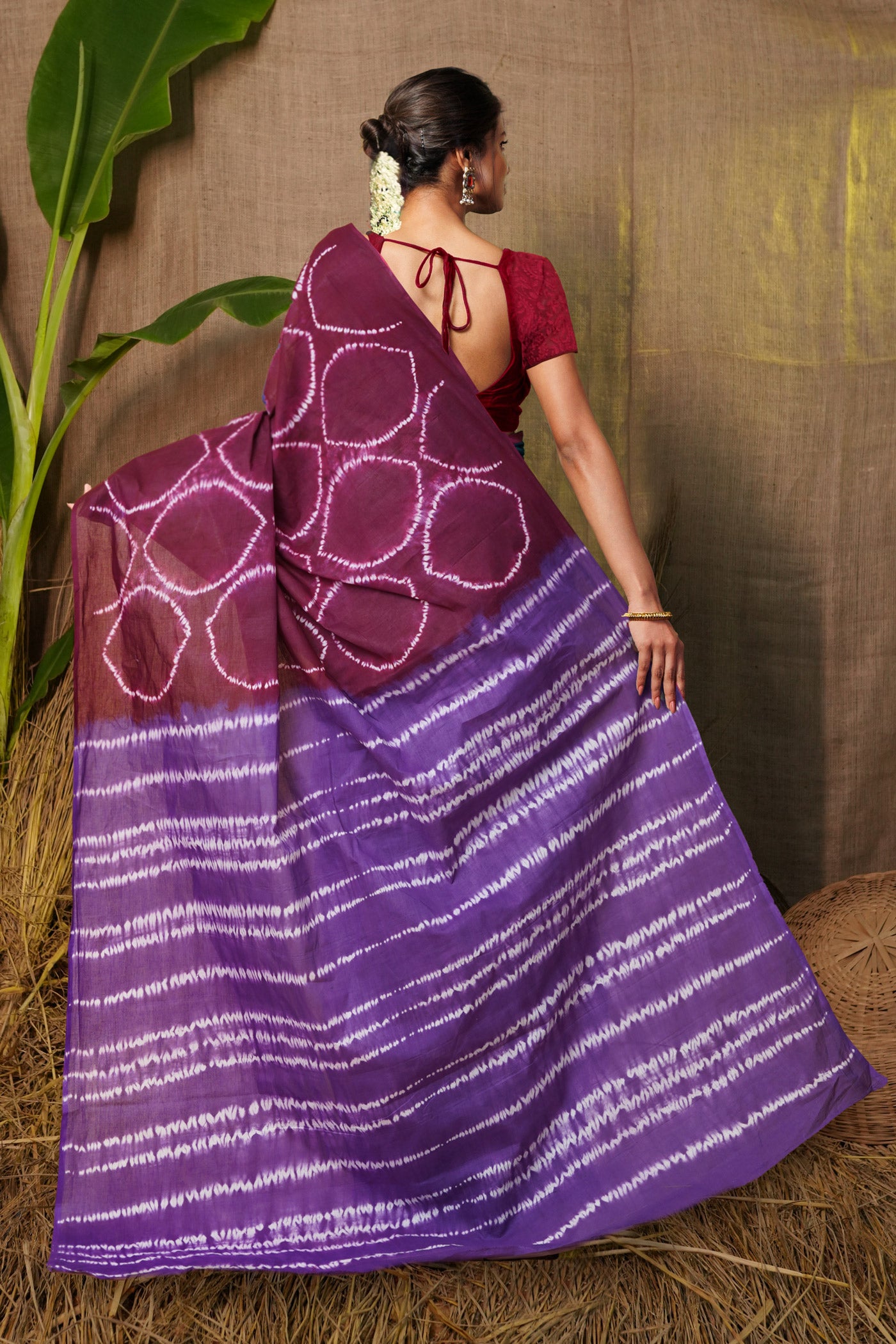 Purple-Violet Pure Tie And Dye Shibori Printed Soft Cotton Saree-UNM79071