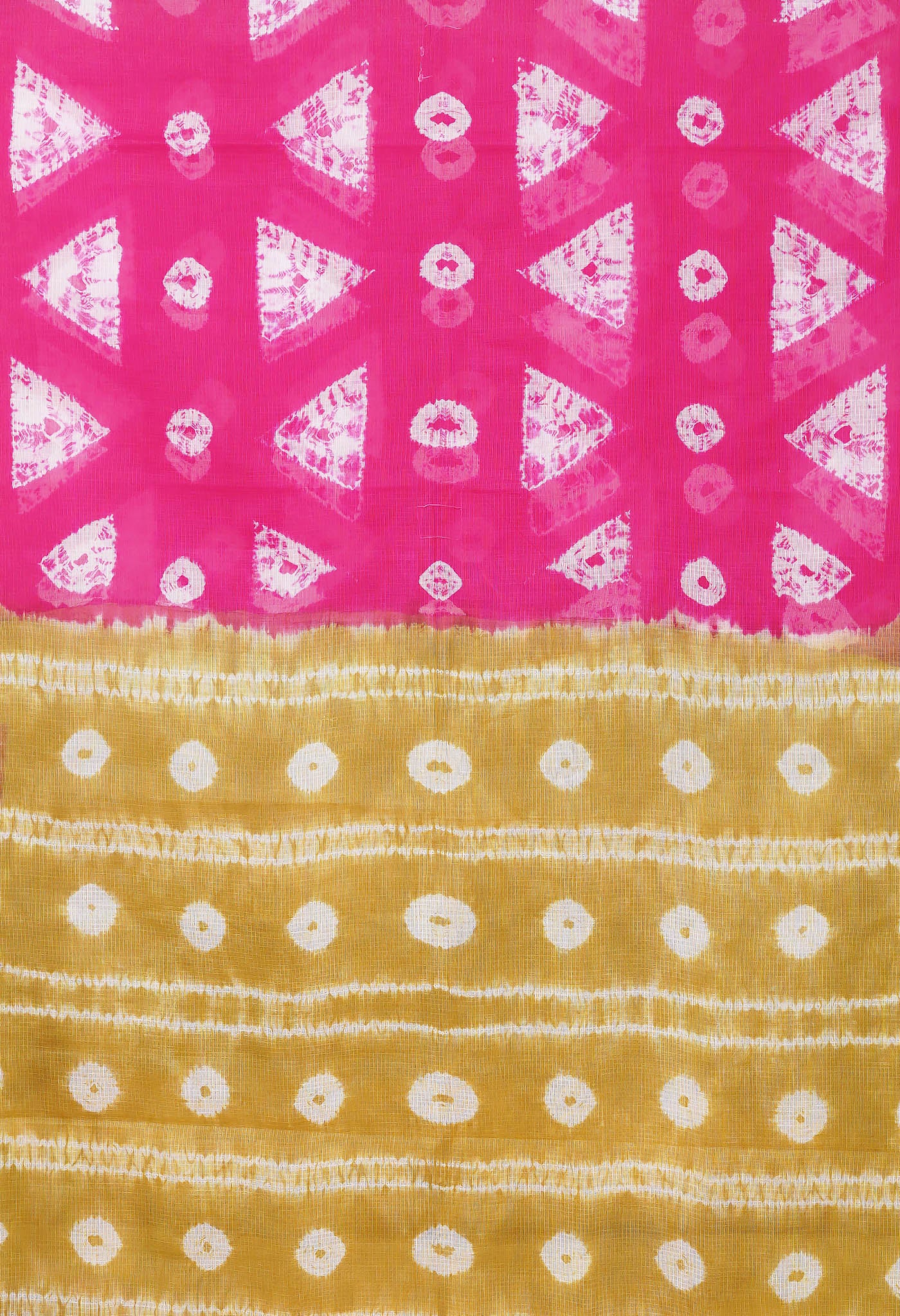 Pink-Green Pure Tie And Dye Shibori Printed Kota Saree