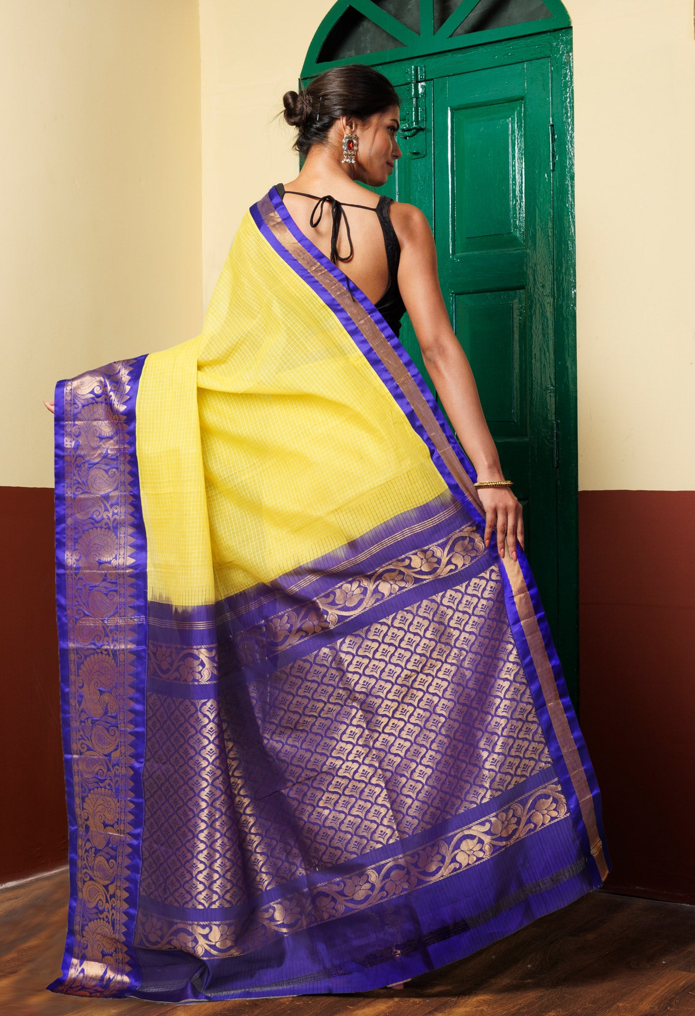 Lemon Yellow Pure Handloom Gadwal Cotton Saree