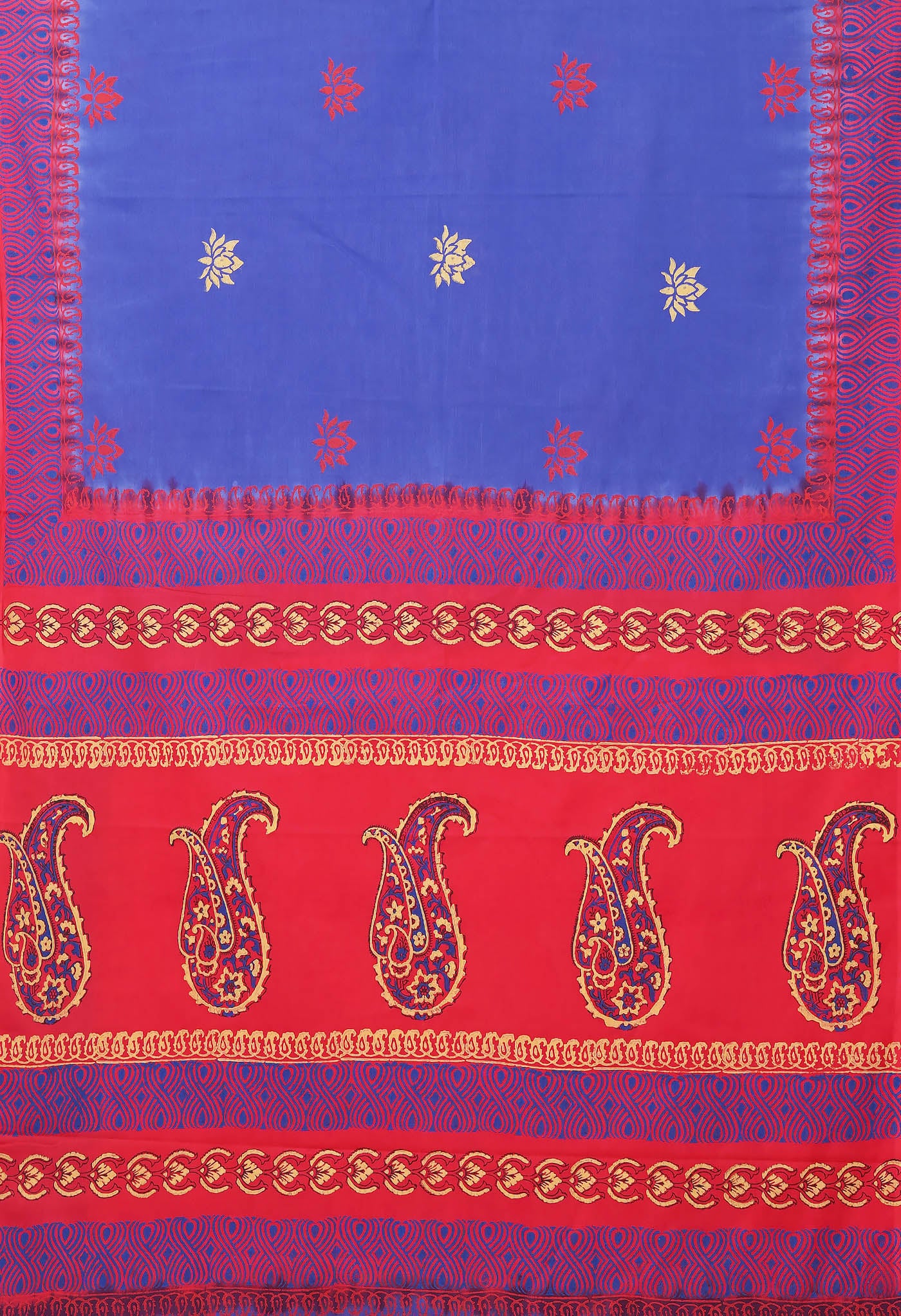 Blue Pure Hand Block Printed Soft Cotton Saree-UNM79187