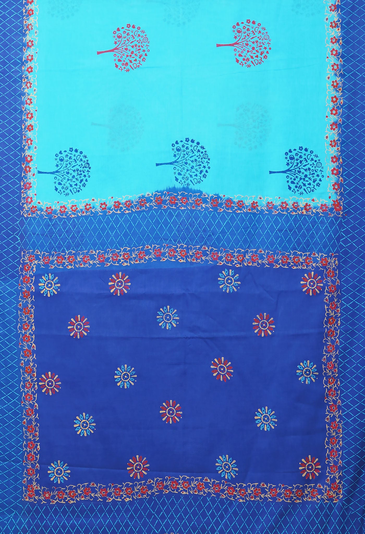 Blue Pure Hand Block Printed Soft Cotton Saree-UNM79189