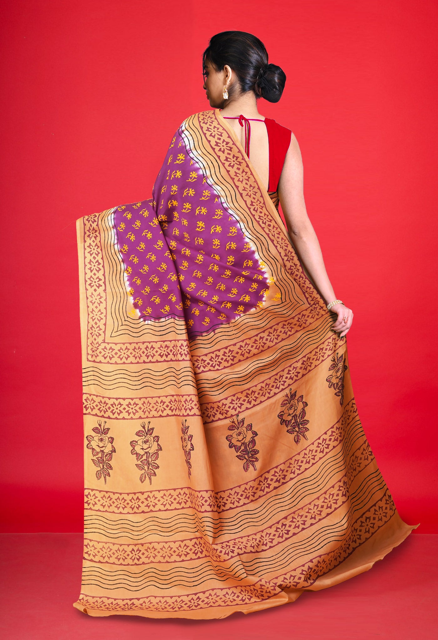 Purple Pure Hand Block Printed Soft Cotton Saree