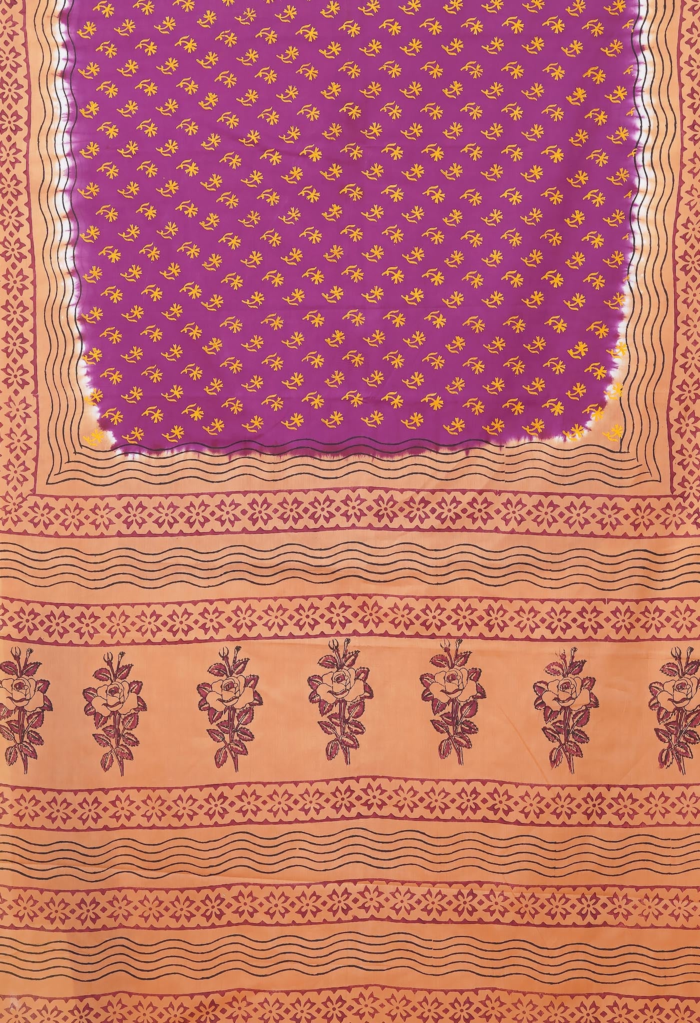 Purple Pure Hand Block Printed Soft Cotton Saree