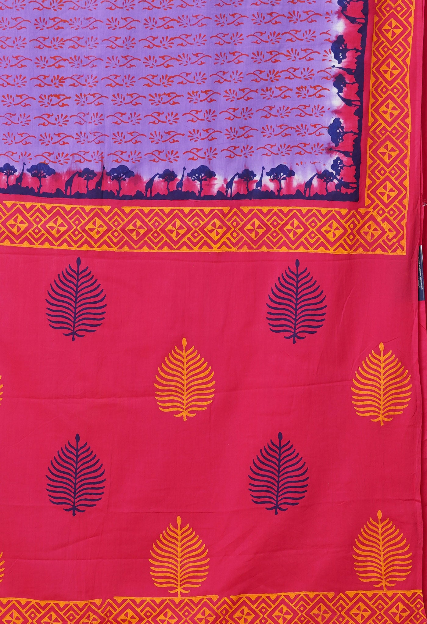 Lavender Pure Hand Block Printed Soft Cotton Saree-UNM79205