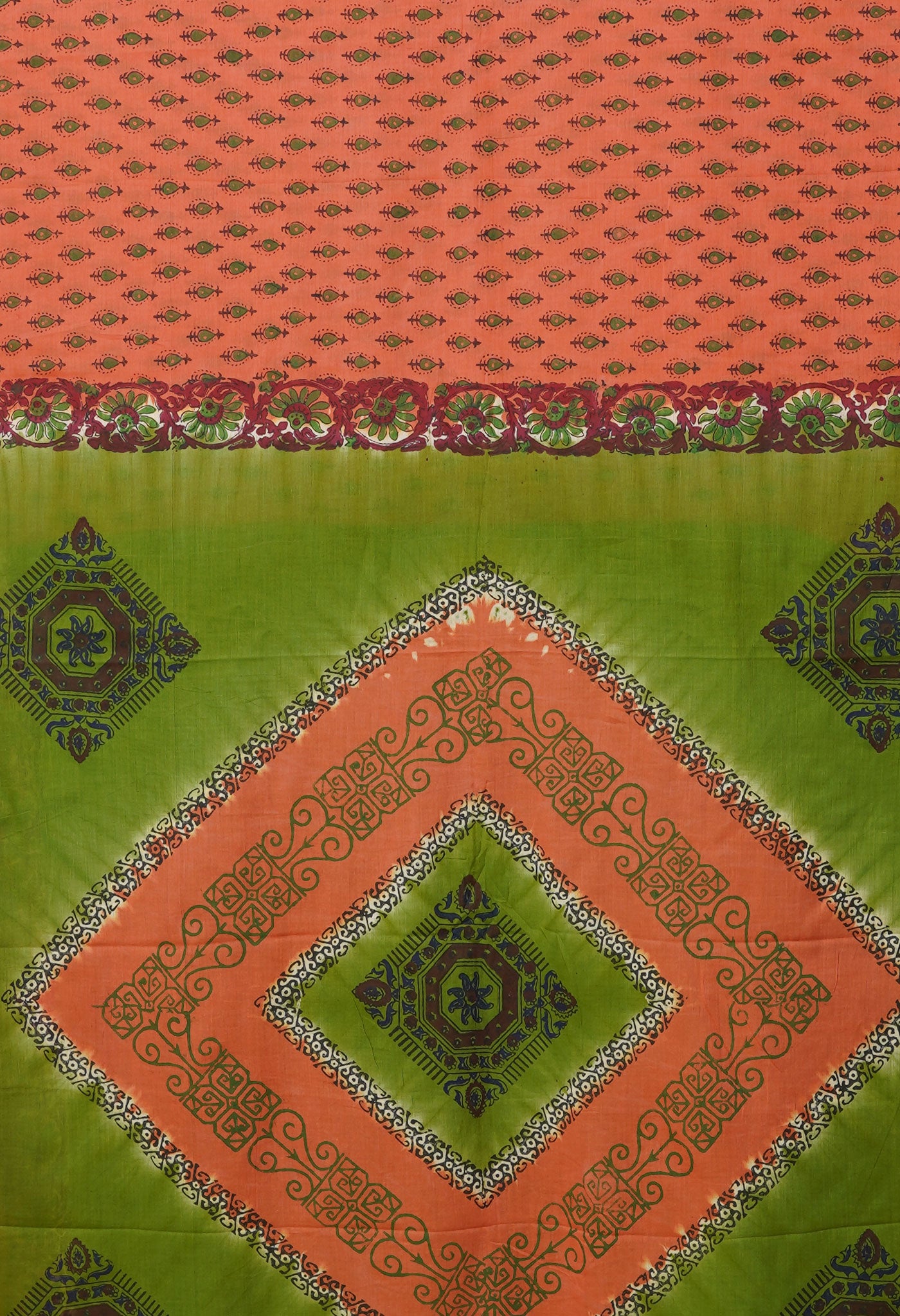 Orange Pure Hand Block Printed Soft Cotton Saree