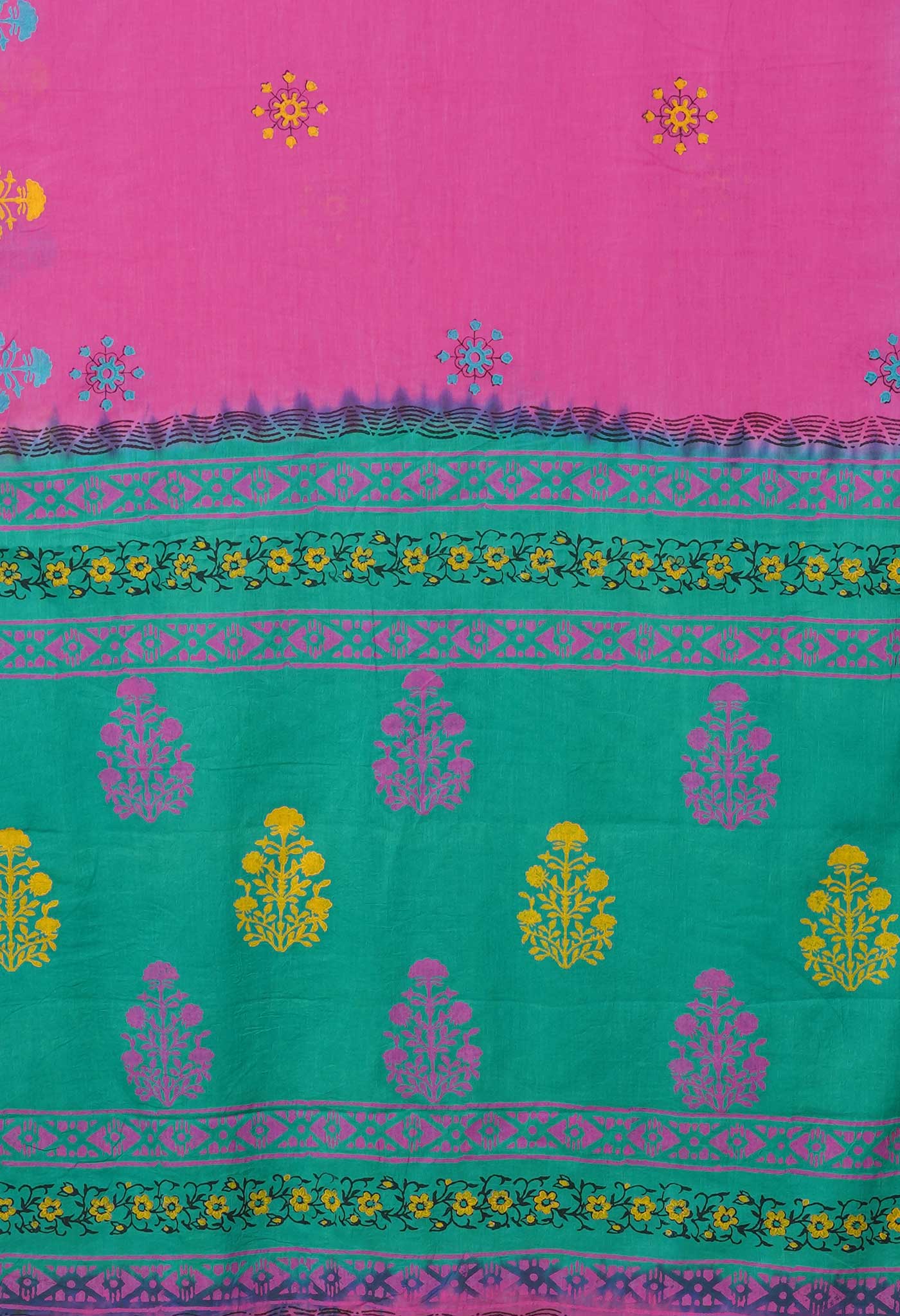 Pink Pure Hand Block Printed Soft Cotton Saree