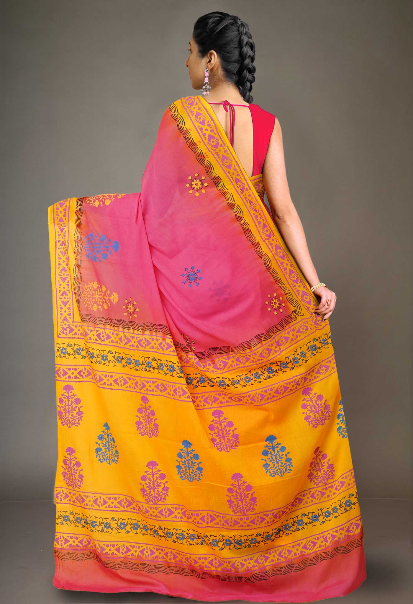 Pink Pure Hand Block Printed Soft Cotton Saree