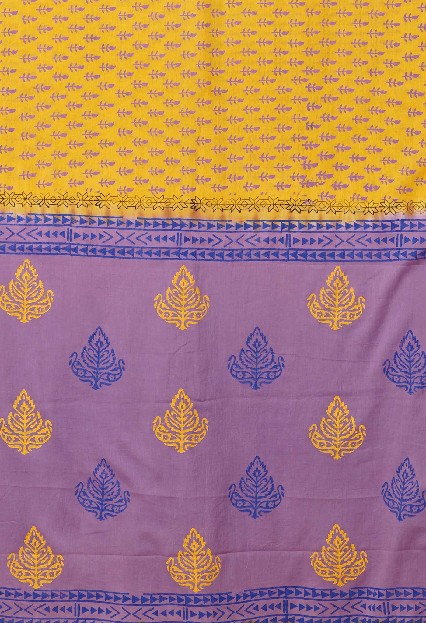 Yellow Pure Hand Block Printed Soft Cotton Saree