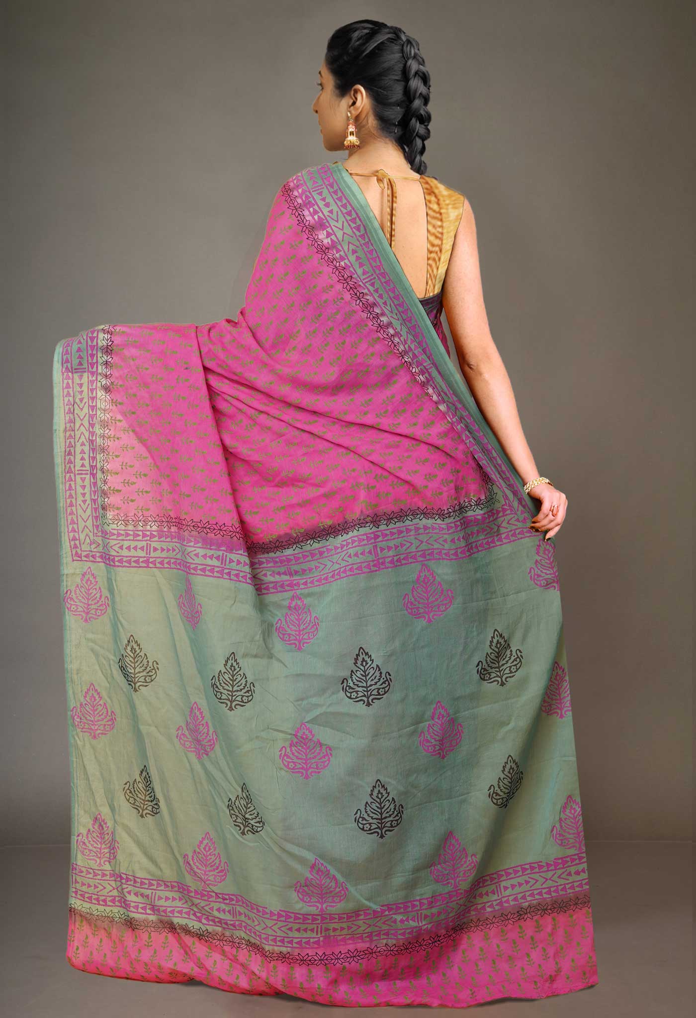 Pink Pure Hand Block Printed Soft Cotton Saree