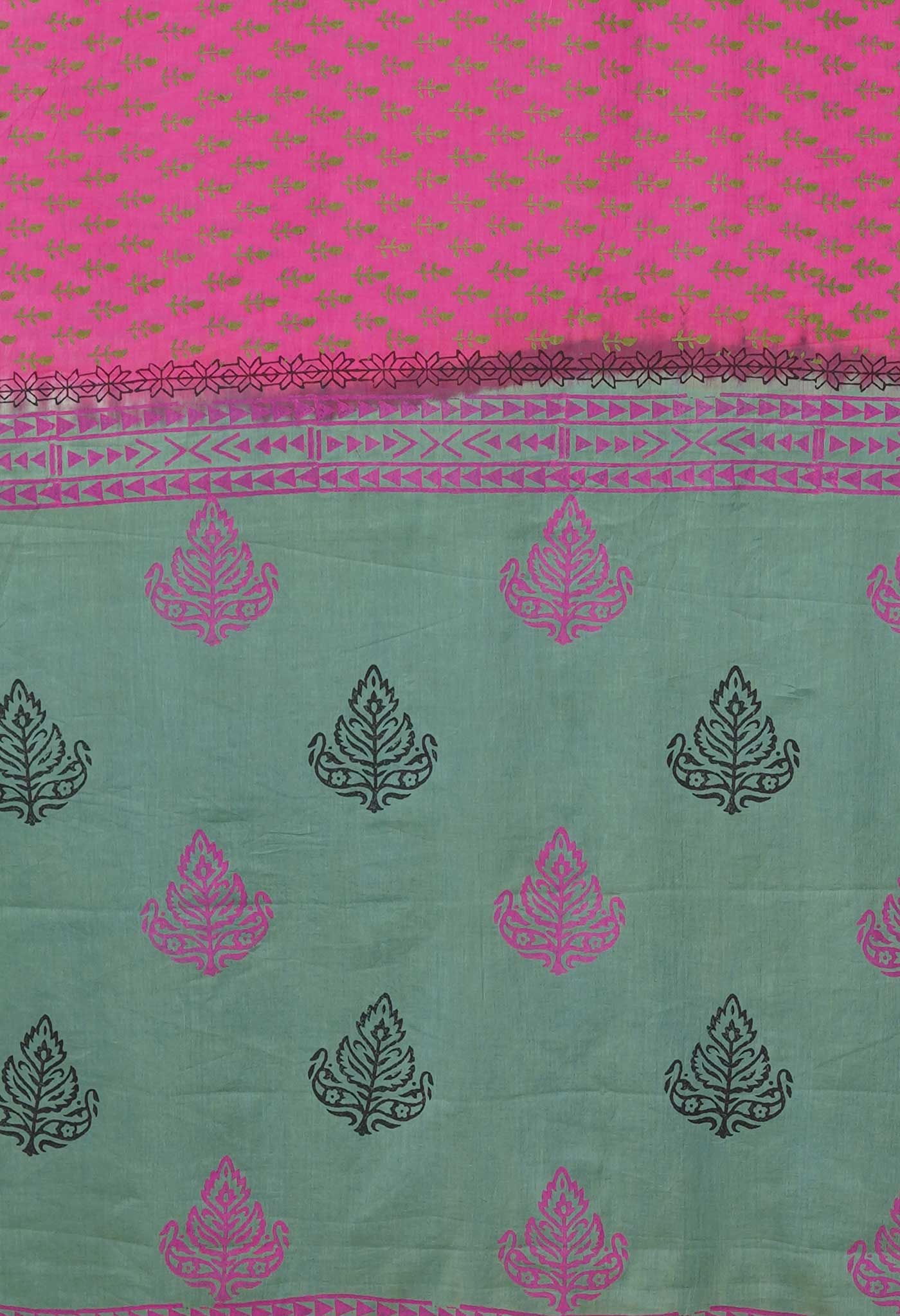 Pink Pure Hand Block Printed Soft Cotton Saree