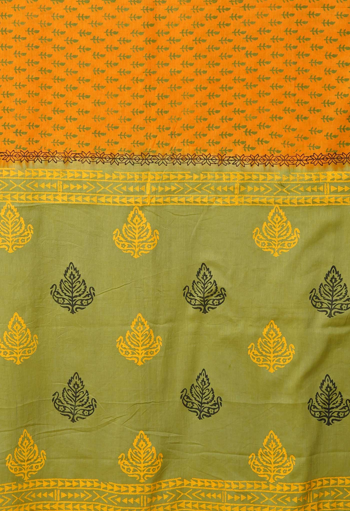 Yellow Pure Hand Block Printed Soft Cotton Saree