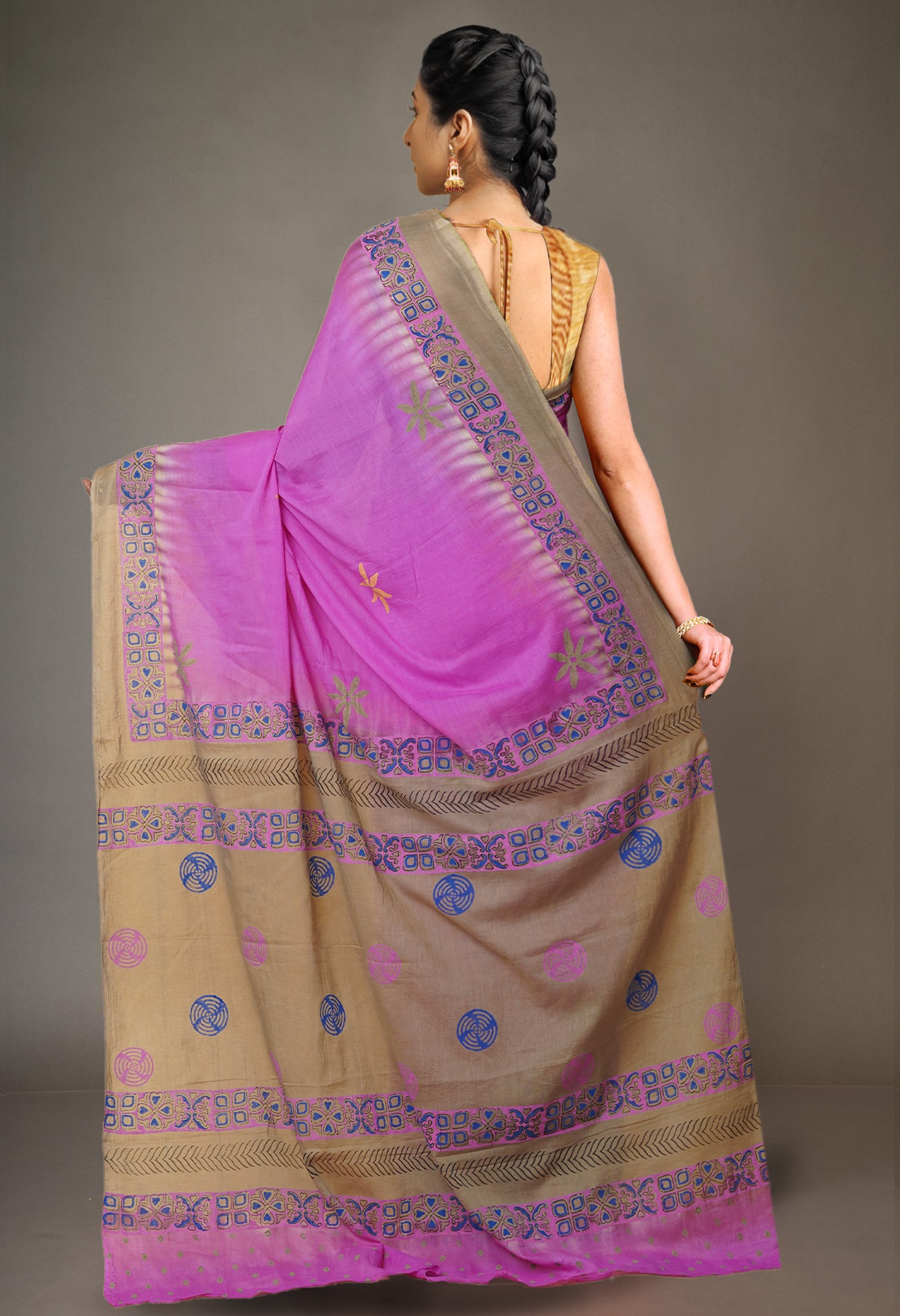 Purple Pure Hand Block Printed Soft Cotton Saree