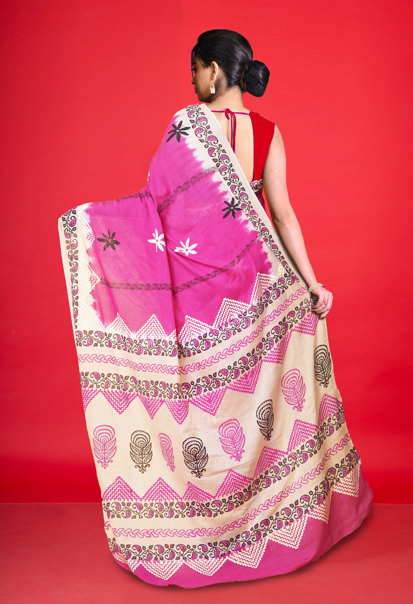 Pink Pure Hand Block Printed Soft Cotton Saree