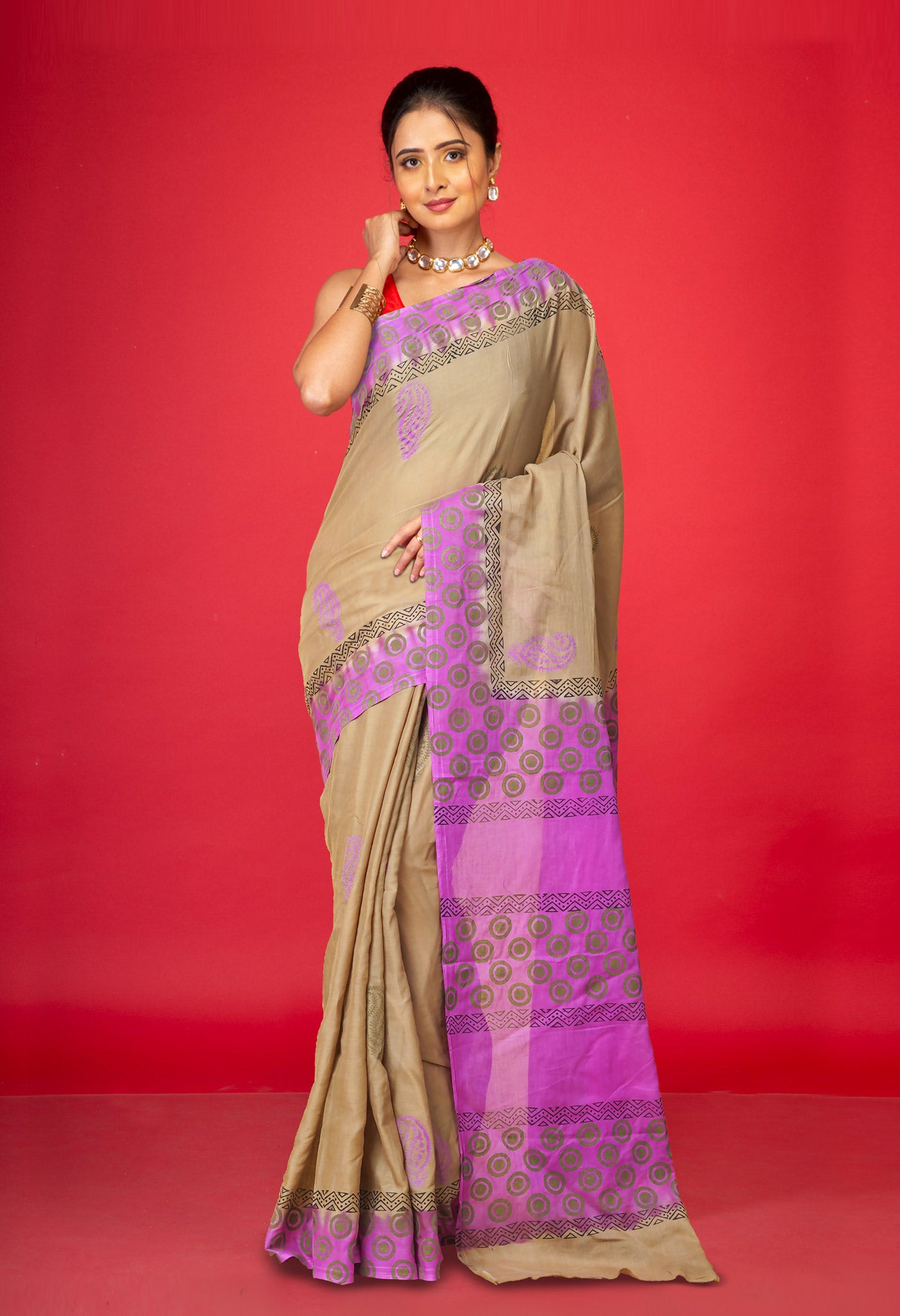 Grey Pure Hand Block Printed Soft Cotton Saree-UNM79266