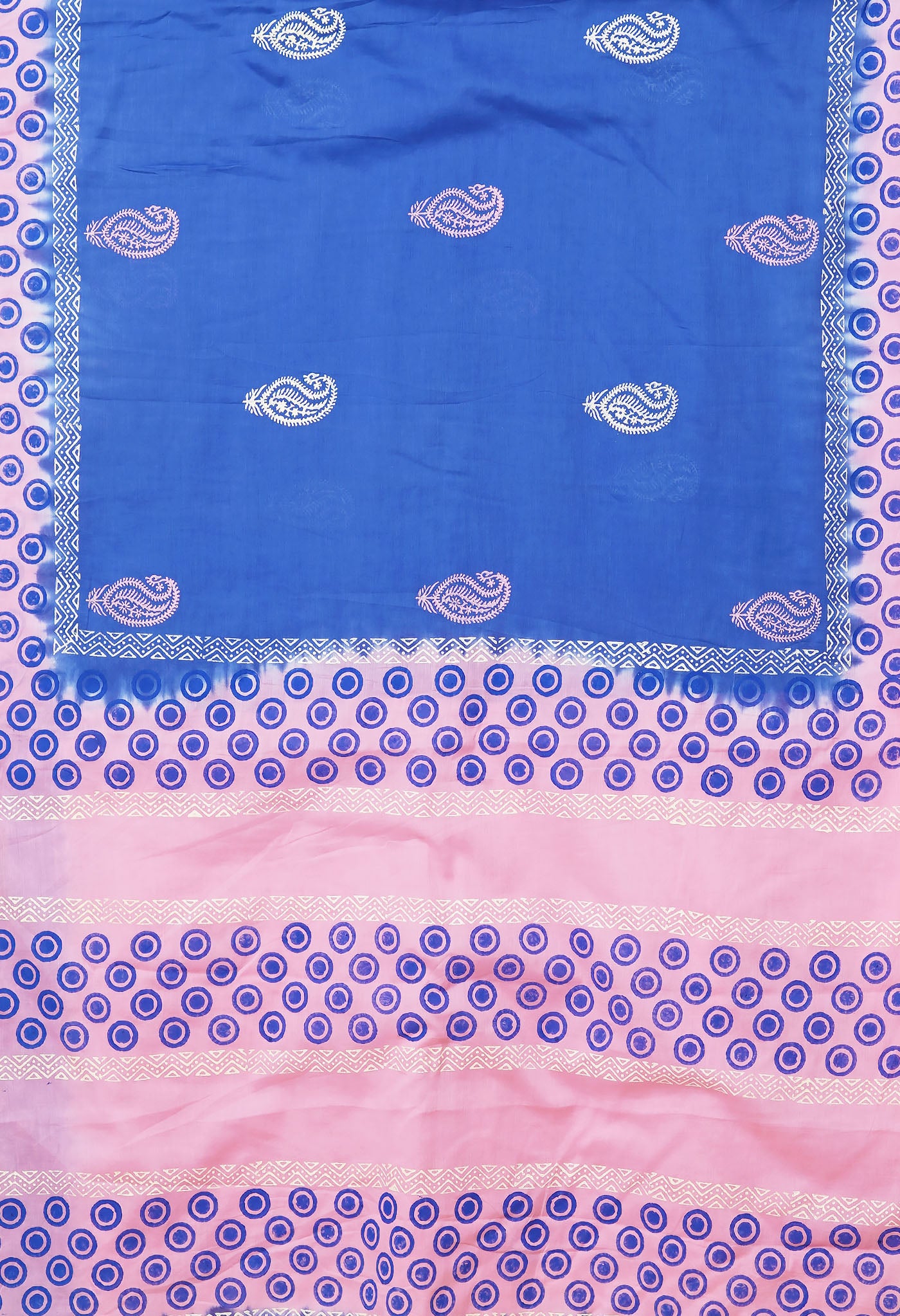 Blue Pure Hand Block Printed Soft Cotton Saree-UNM79268