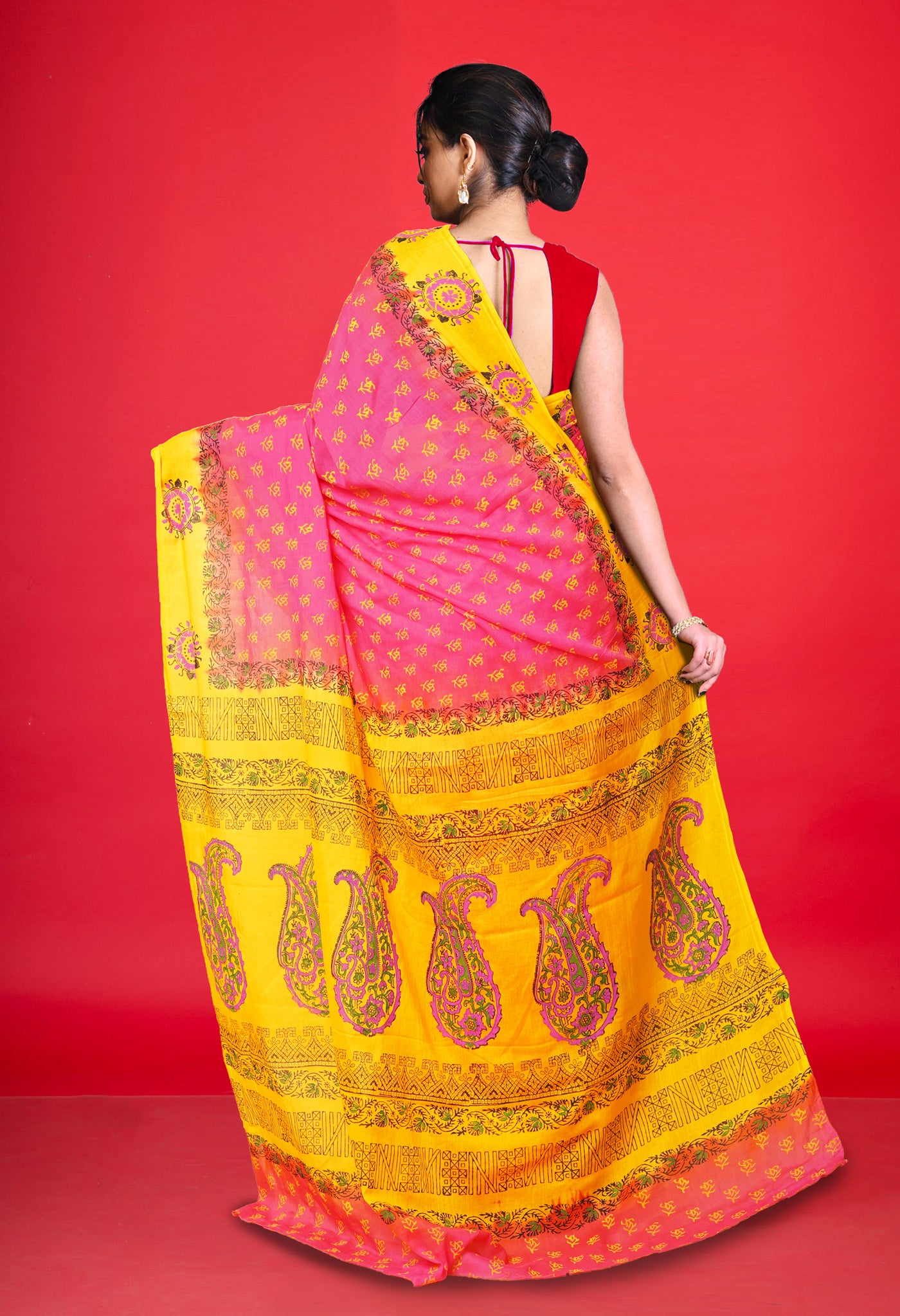 Pink Pure Hand Block Printed Soft Cotton Saree