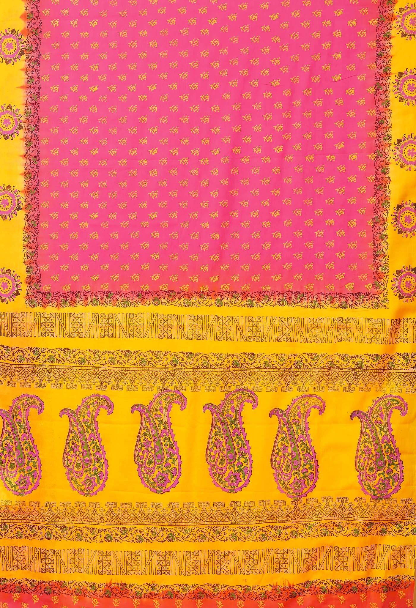 Pink Pure Hand Block Printed Soft Cotton Saree