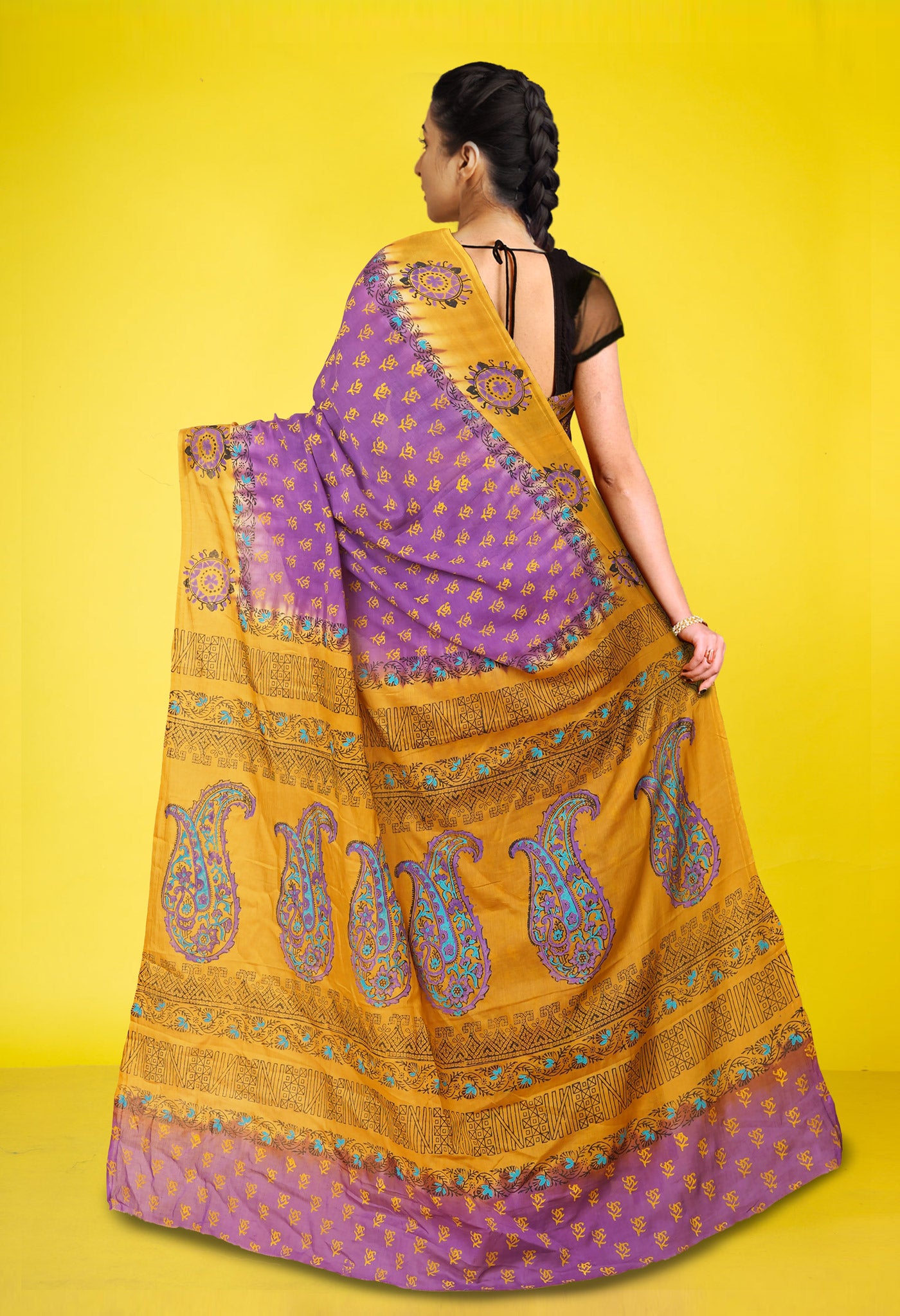 Purple Pure Hand Block Printed Soft Cotton Saree-UNM79271