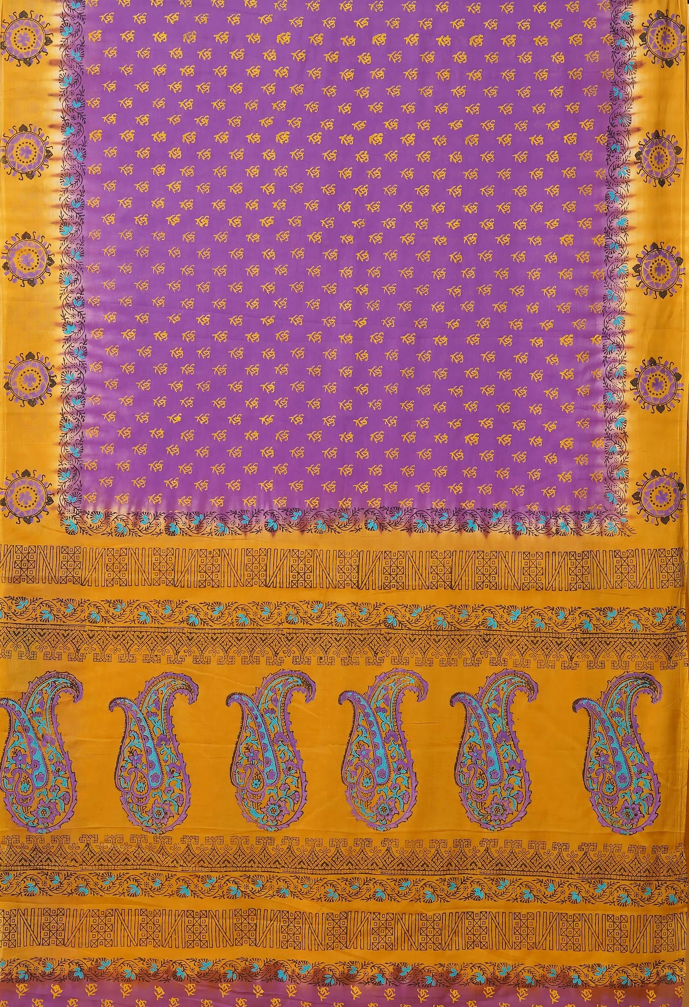 Purple Pure Hand Block Printed Soft Cotton Saree-UNM79271