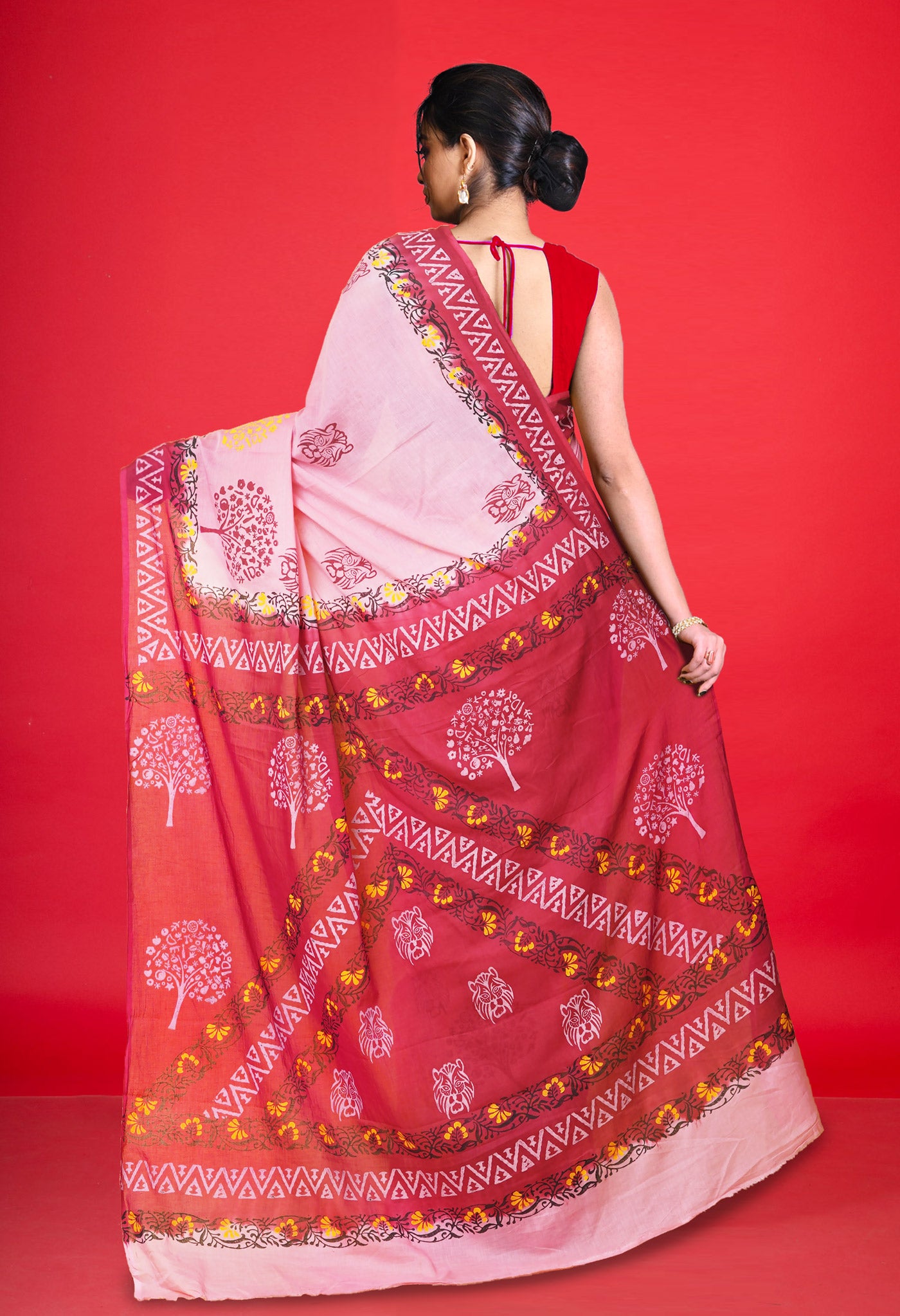 Pink Pure Hand Block Printed Soft Cotton Saree-UNM79291