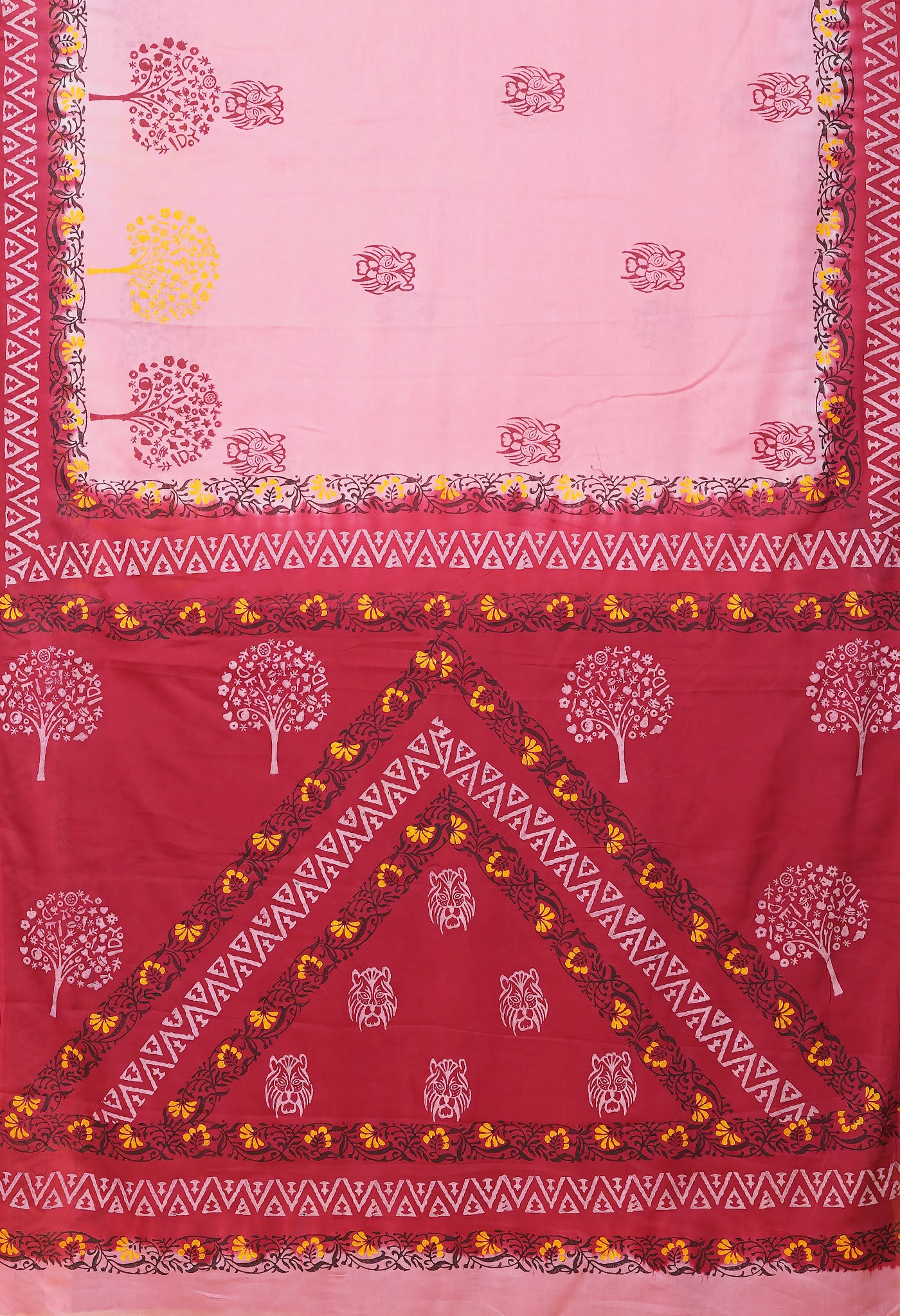 Pink Pure Hand Block Printed Soft Cotton Saree