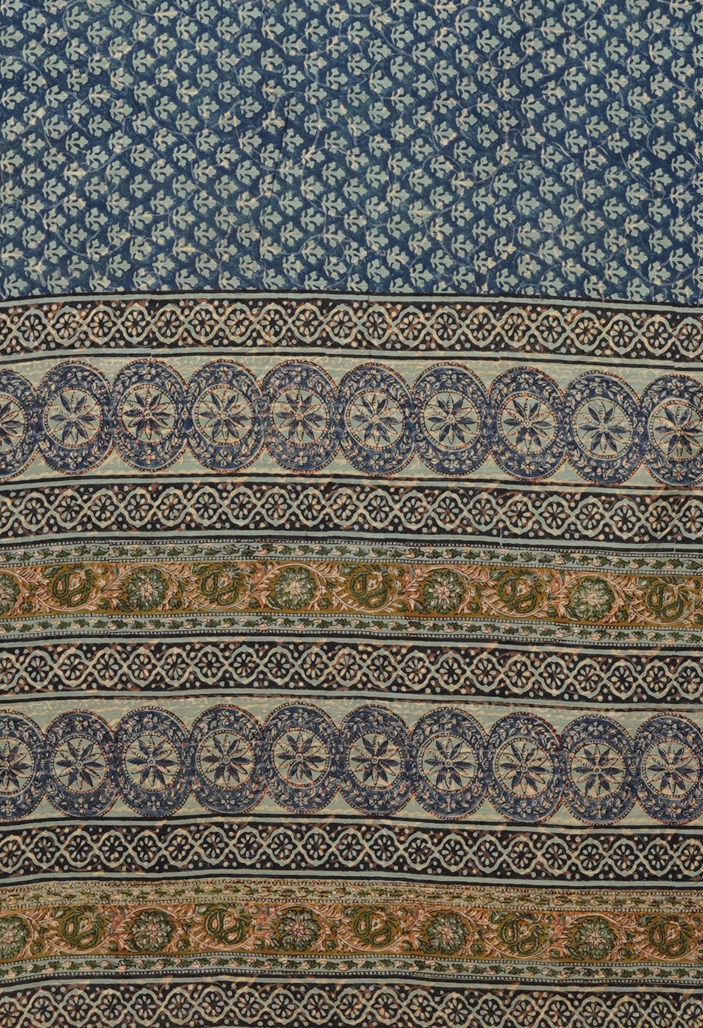 Blue Pure Bagru Printed Pashmina Sico Saree