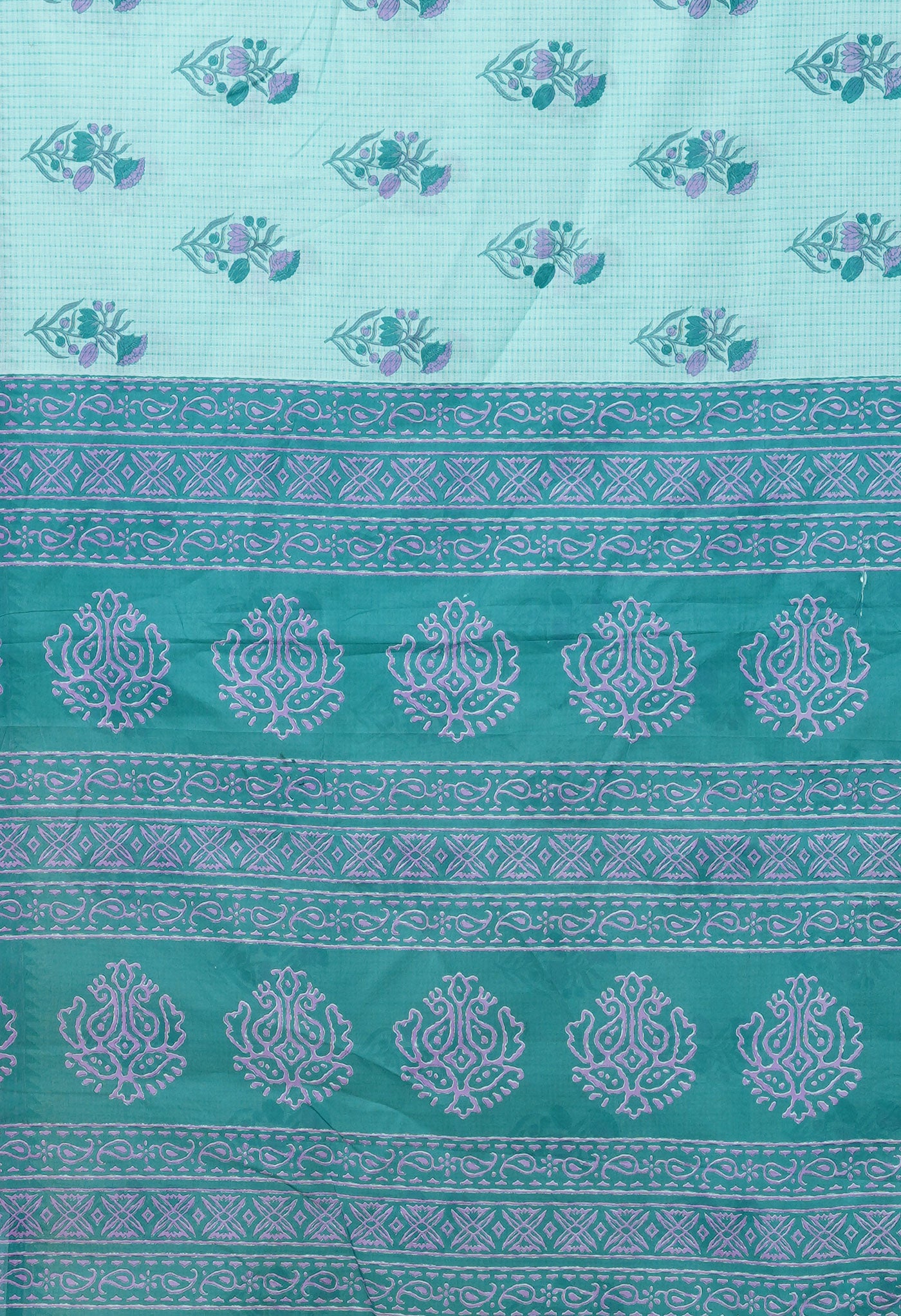 Green Pure Hand Block Printed Soft Cotton Saree-UNM79338