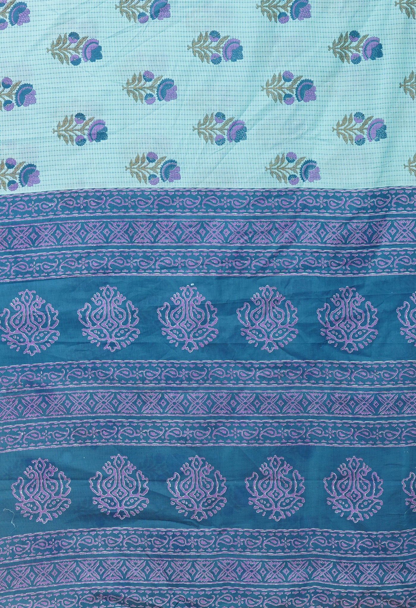 Blue Pure Hand Block Printed Soft Cotton Saree