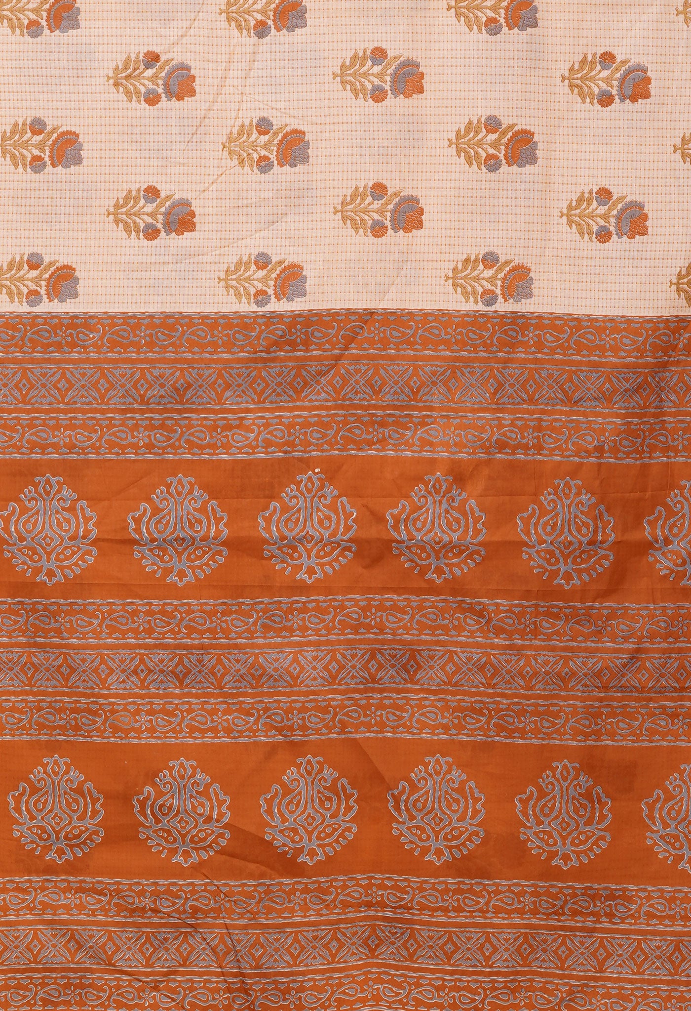 Orange Pure Hand Block Printed Soft Cotton Saree-UNM79341