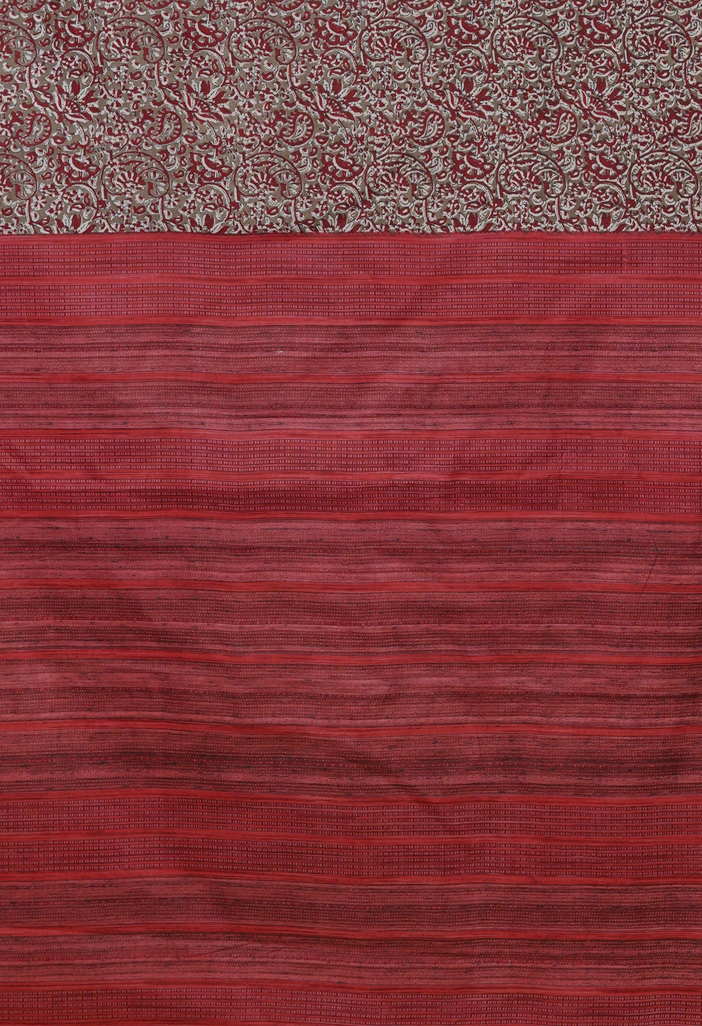 Brown-Red Pure Hand Block Printed Soft Cotton Saree