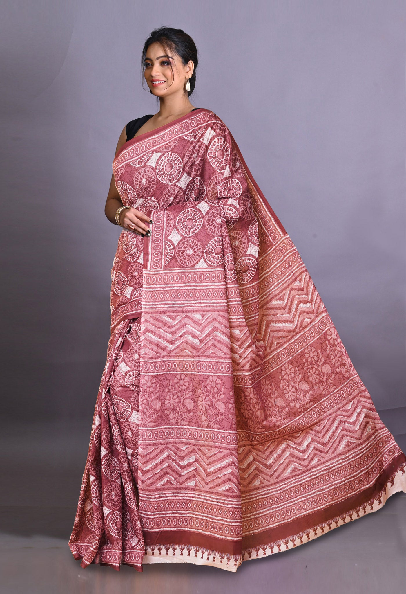 Pink Pure Hand Block Printed Soft Cotton Saree