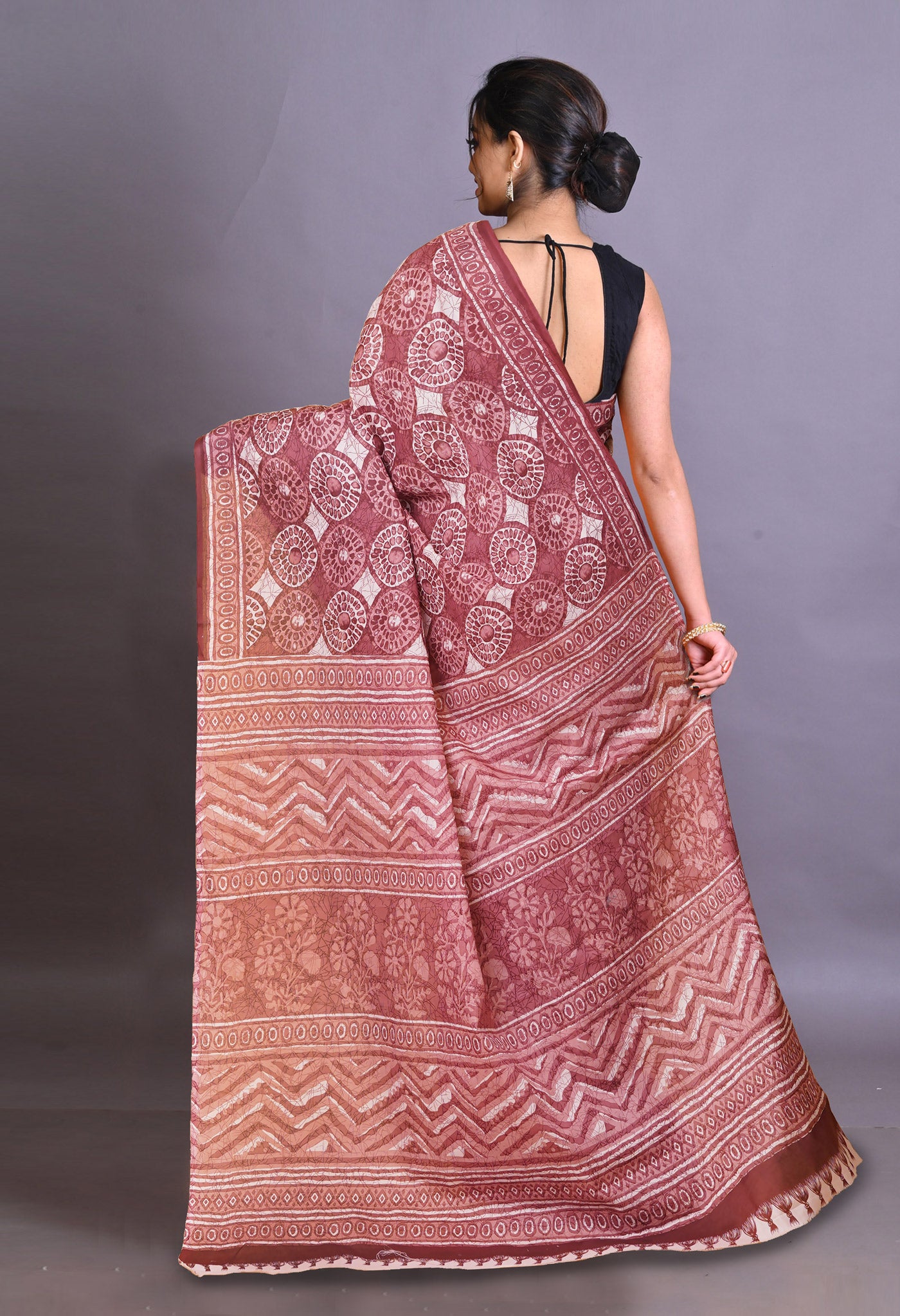 Pink Pure Hand Block Printed Soft Cotton Saree-UNM79351