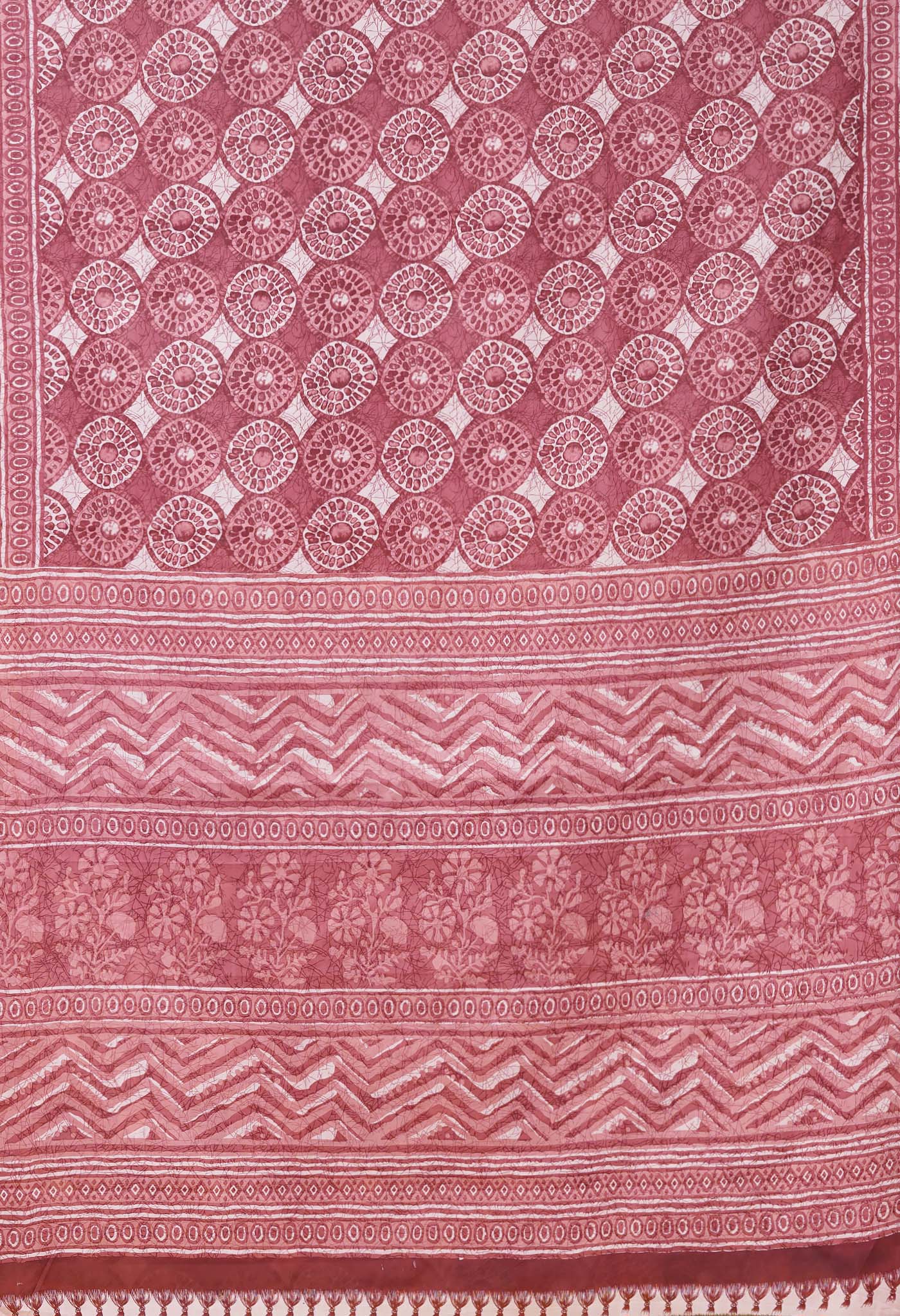 Pink Pure Hand Block Printed Soft Cotton Saree-UNM79351