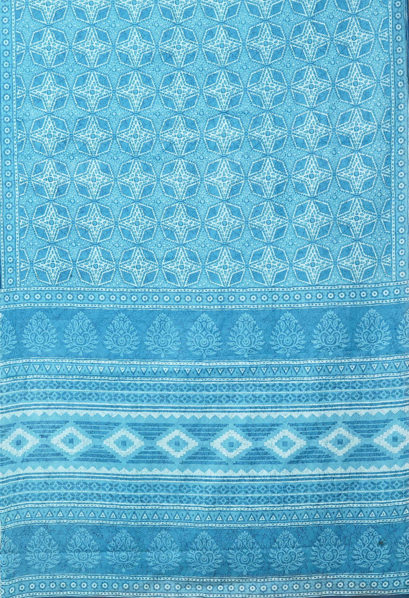 Blue Pure Hand Block Printed Soft Cotton Saree