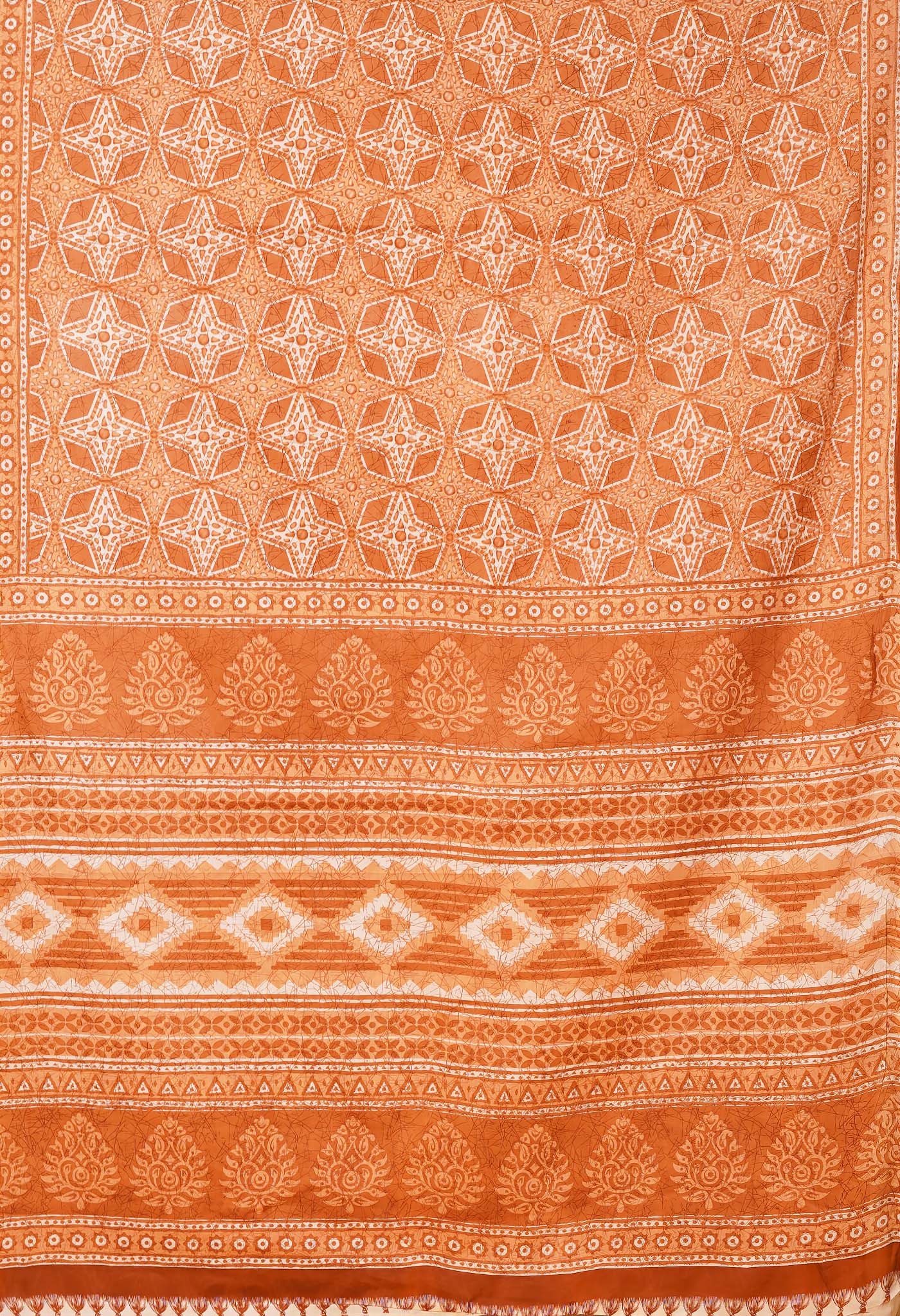 Orange Pure Hand Block Printed Soft Cotton Saree-UNM79354