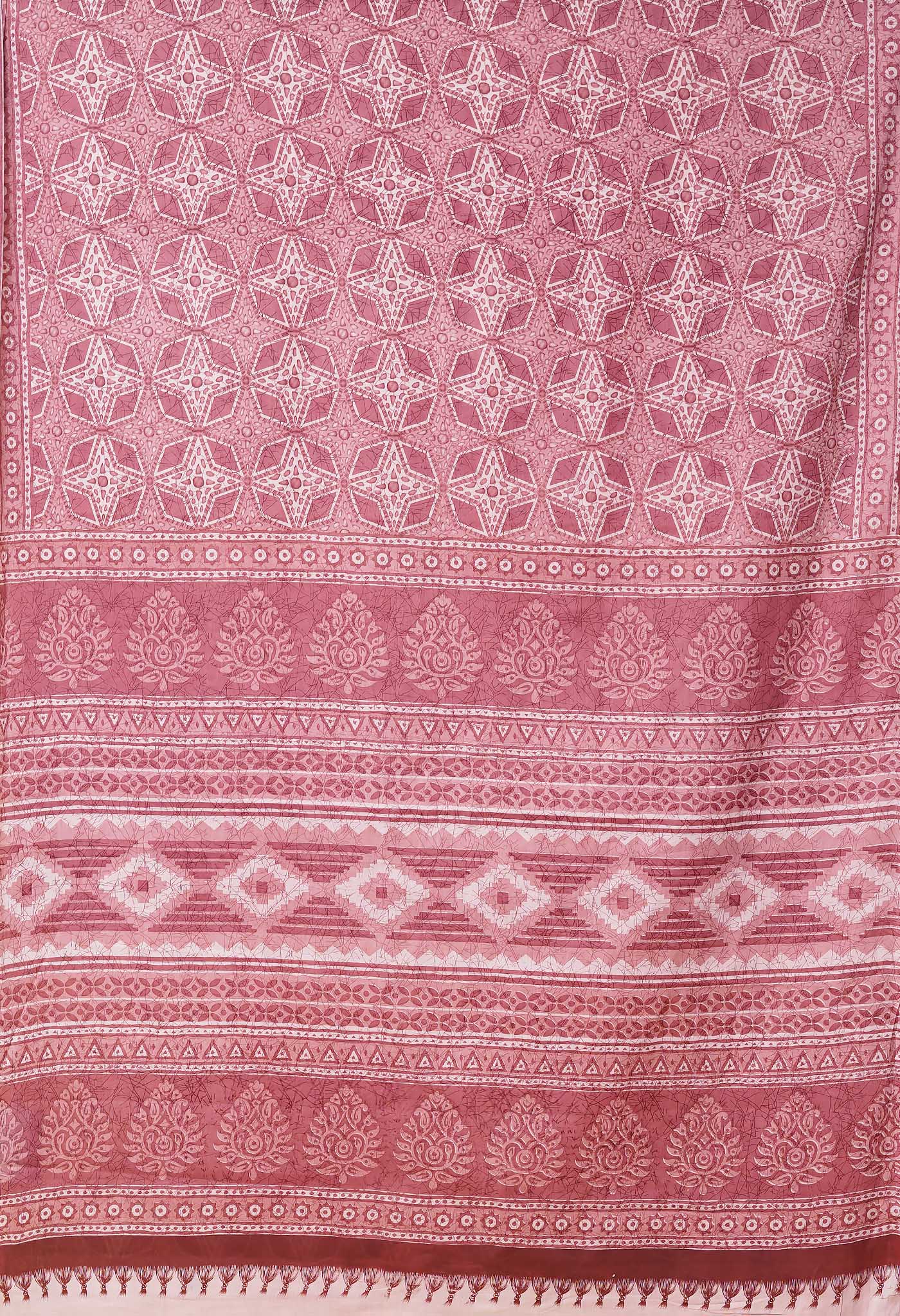 Pink Pure Hand Block Printed Soft Cotton Saree