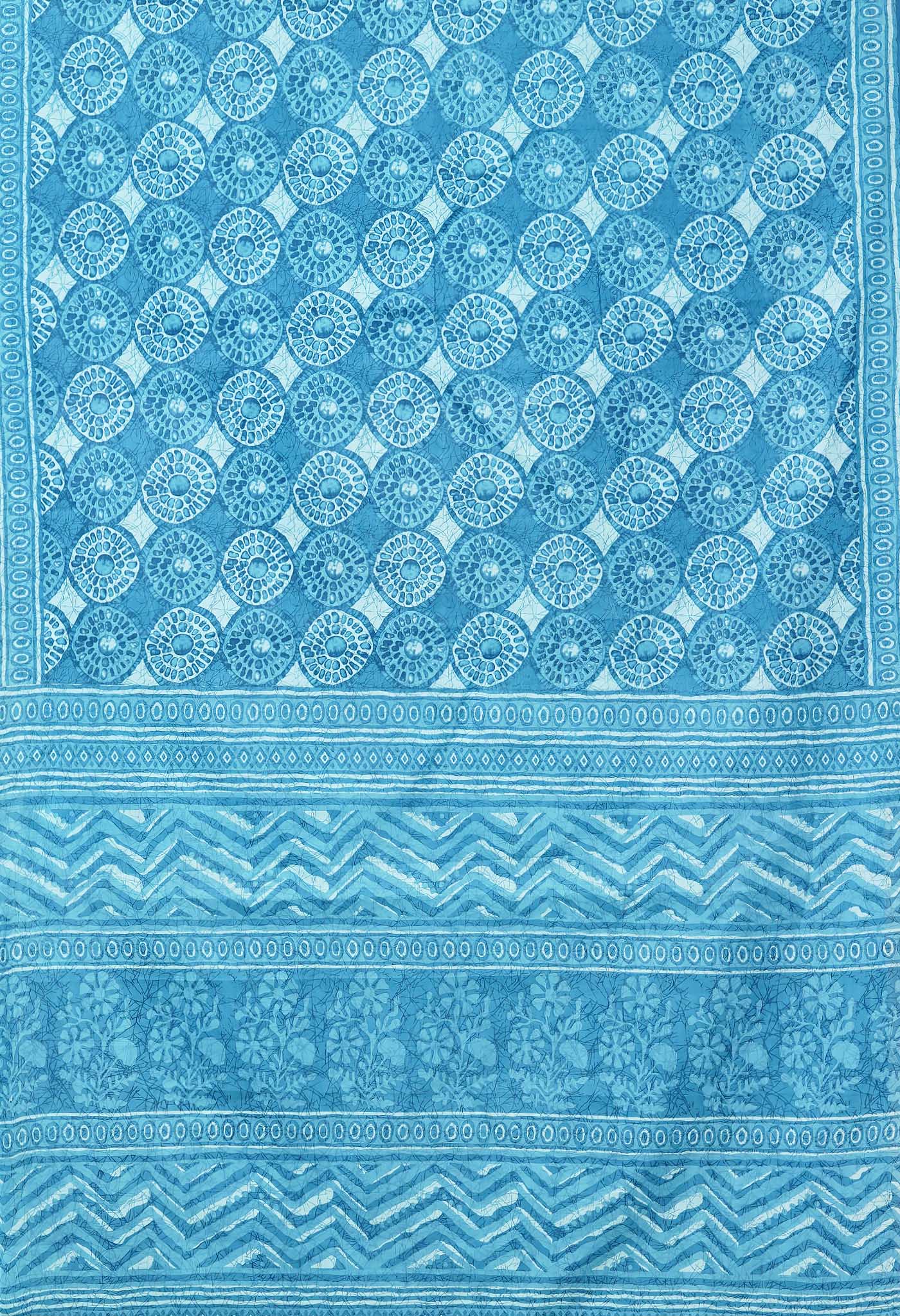 Blue Pure Hand Block Printed Soft Cotton Saree-UNM79356