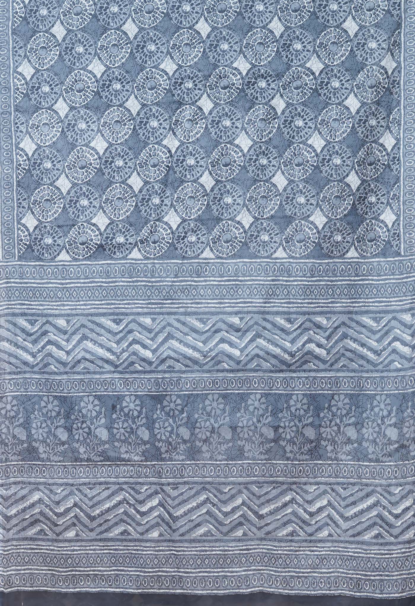 Grey Pure Hand Block Printed Soft Cotton Saree