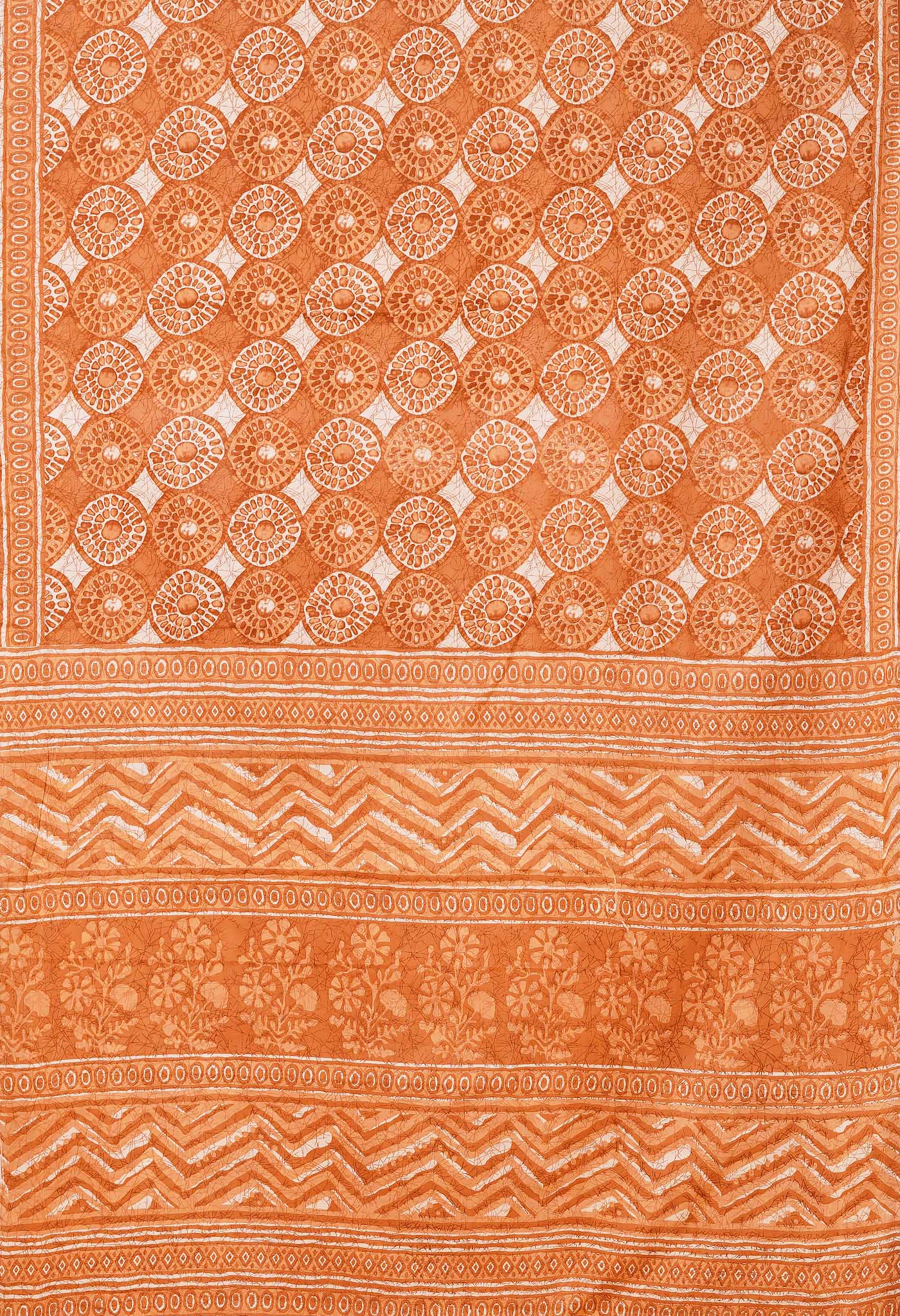 Orange Pure Hand Block Printed Soft Cotton Saree-UNM79358