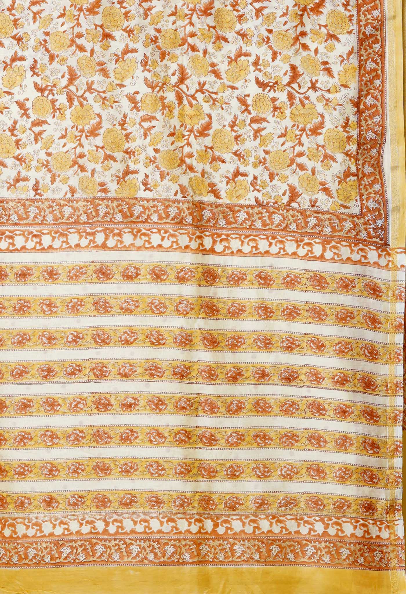 Cream Pure Hand Block Printed Chanderi Sico Saree