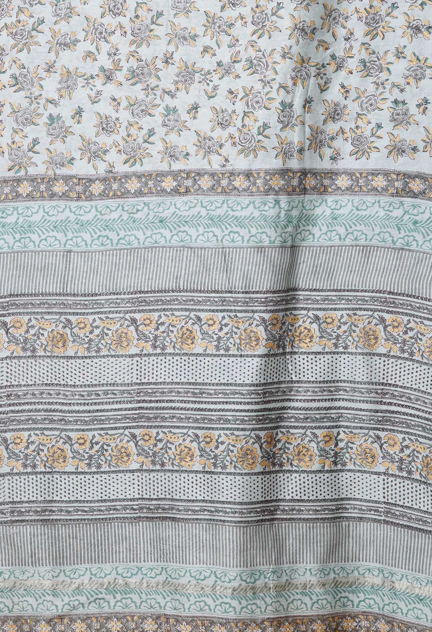 Grey Pure Hand Block Printed Chanderi Sico Saree