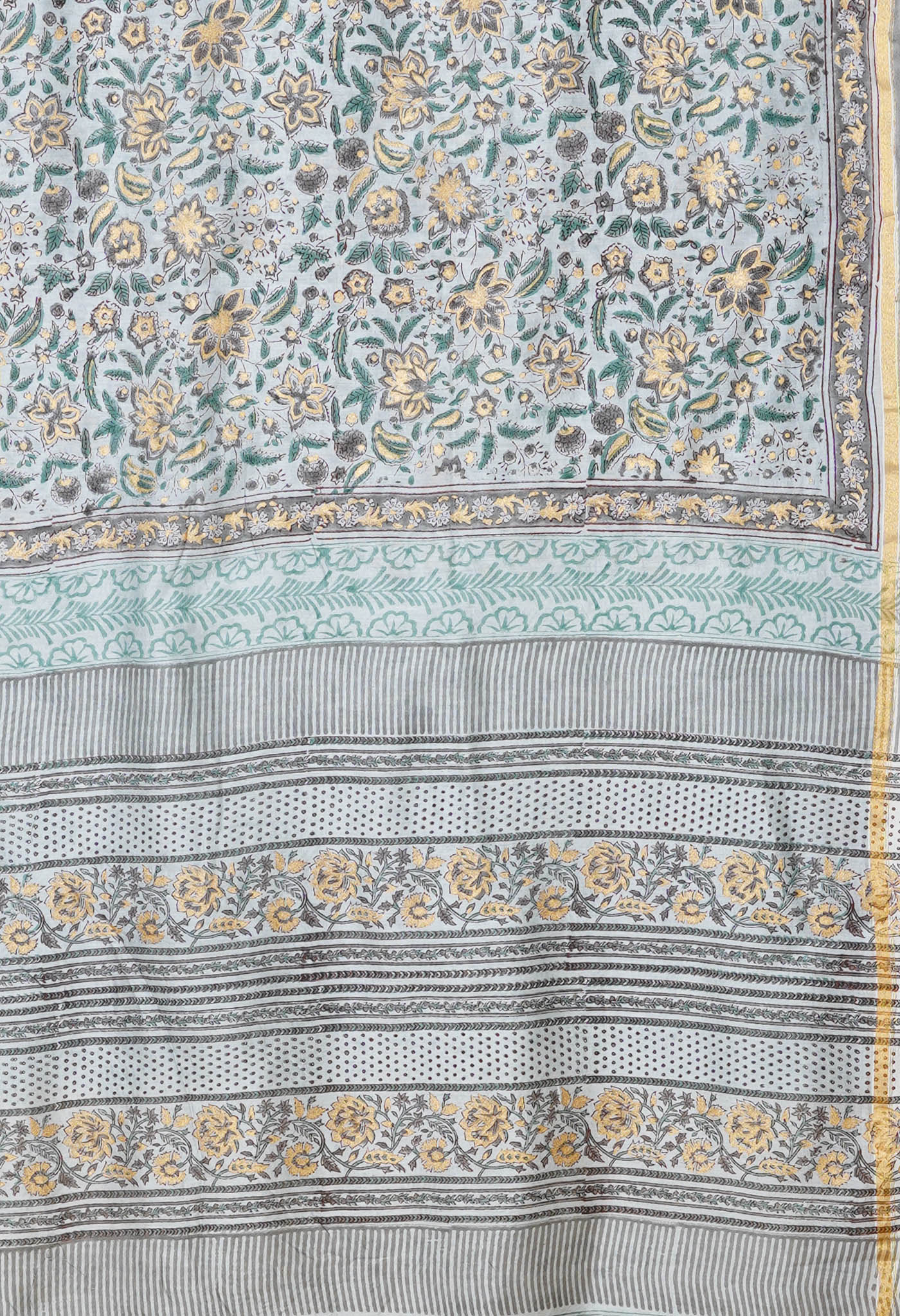 Grey Pure Hand Block Printed Chanderi Sico Saree