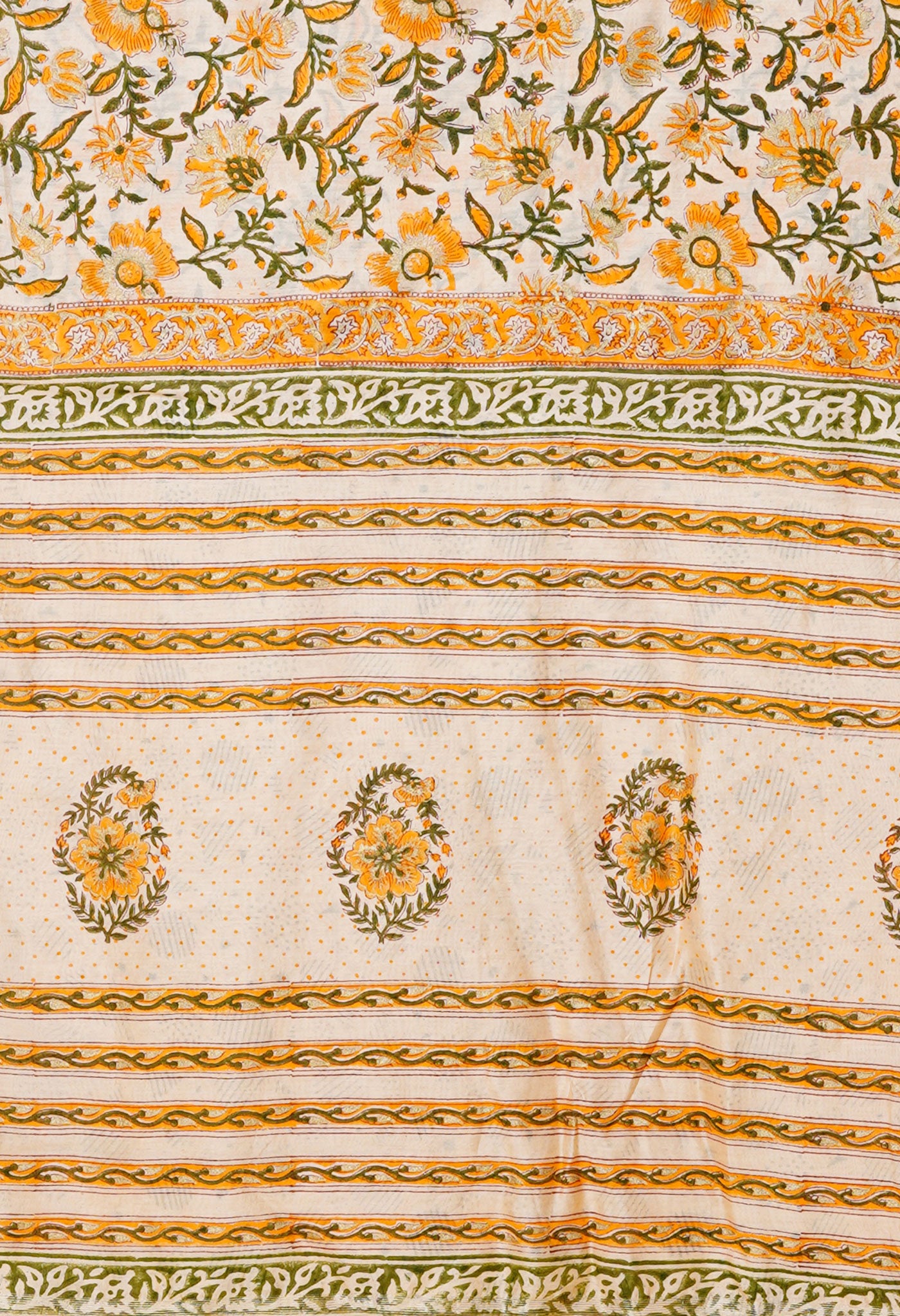 Orange Pure Hand Block Printed Chanderi Sico Saree