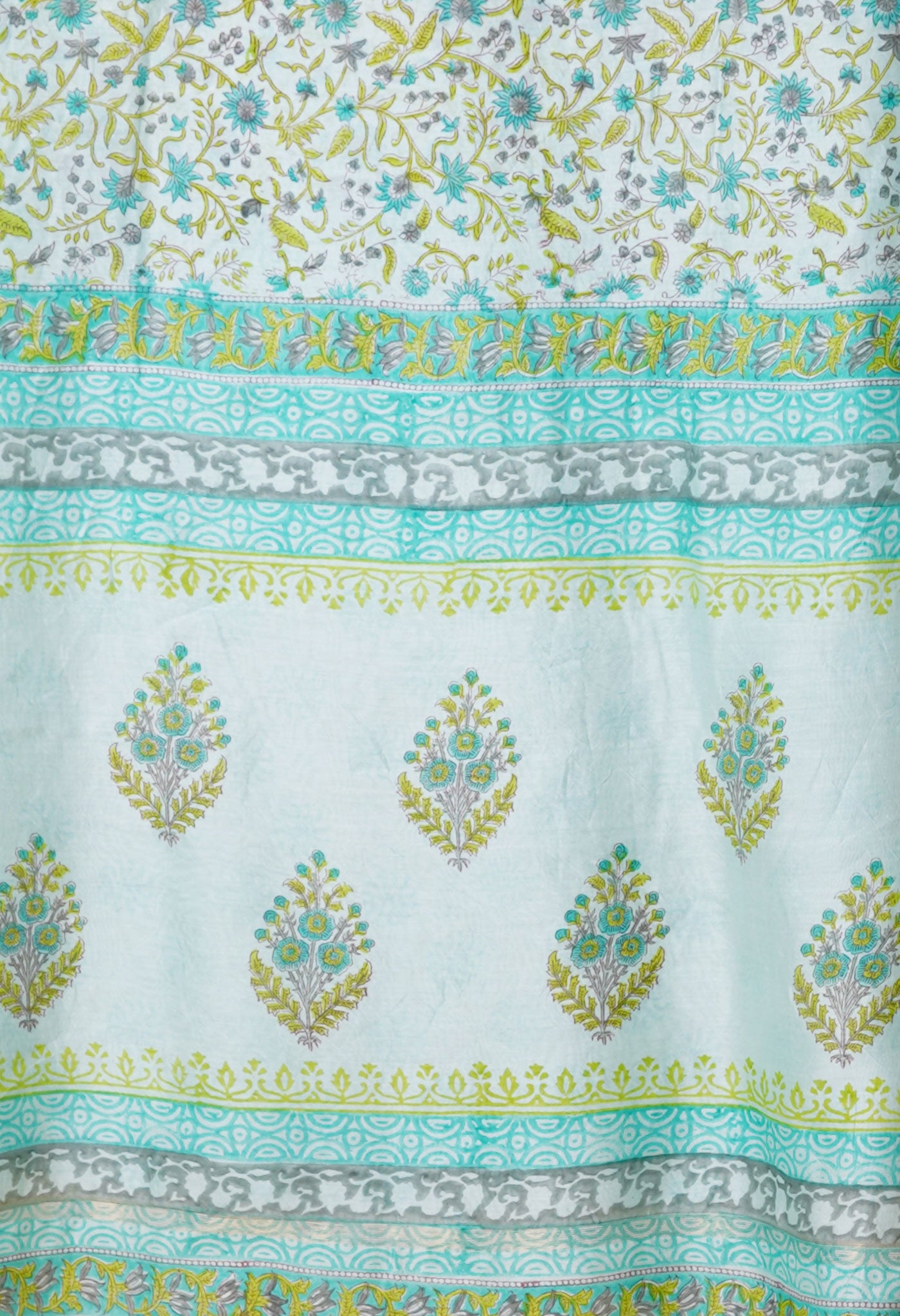 Turquoise Green Pure Hand Block Printed Chanderi Sico Saree