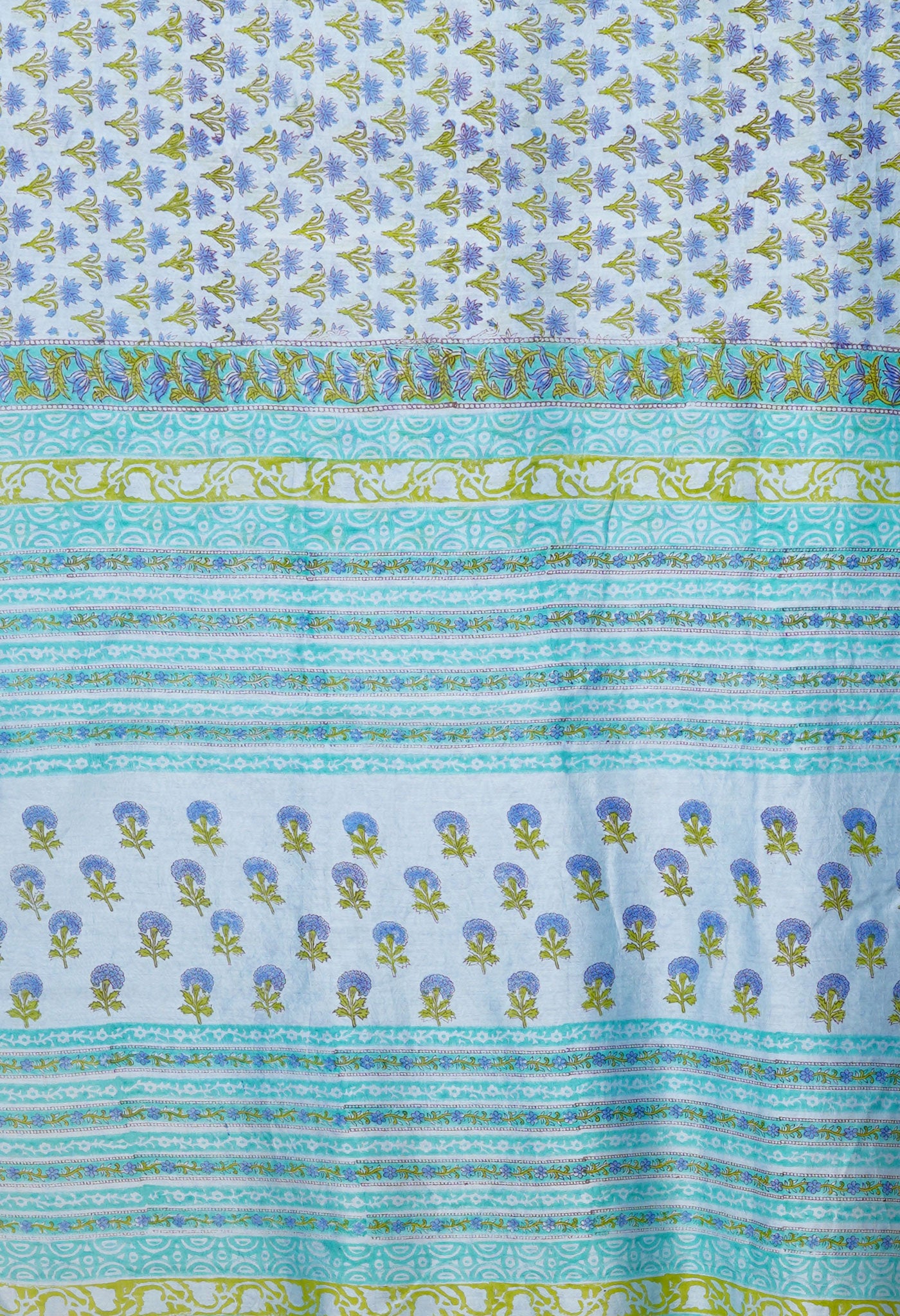 Blue Pure Hand Block Printed Chanderi Sico Saree