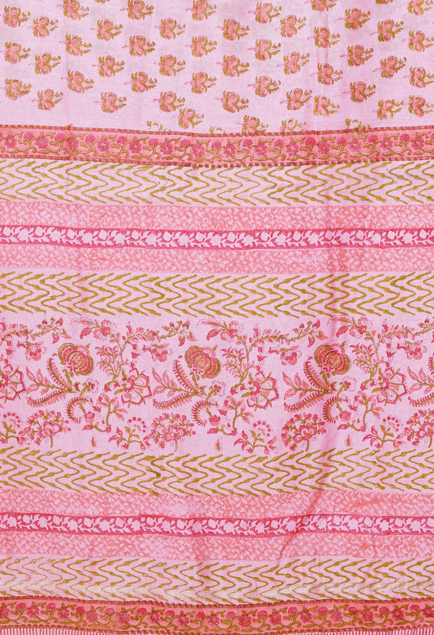 Pink Pure Hand Block Printed Chanderi Sico Saree