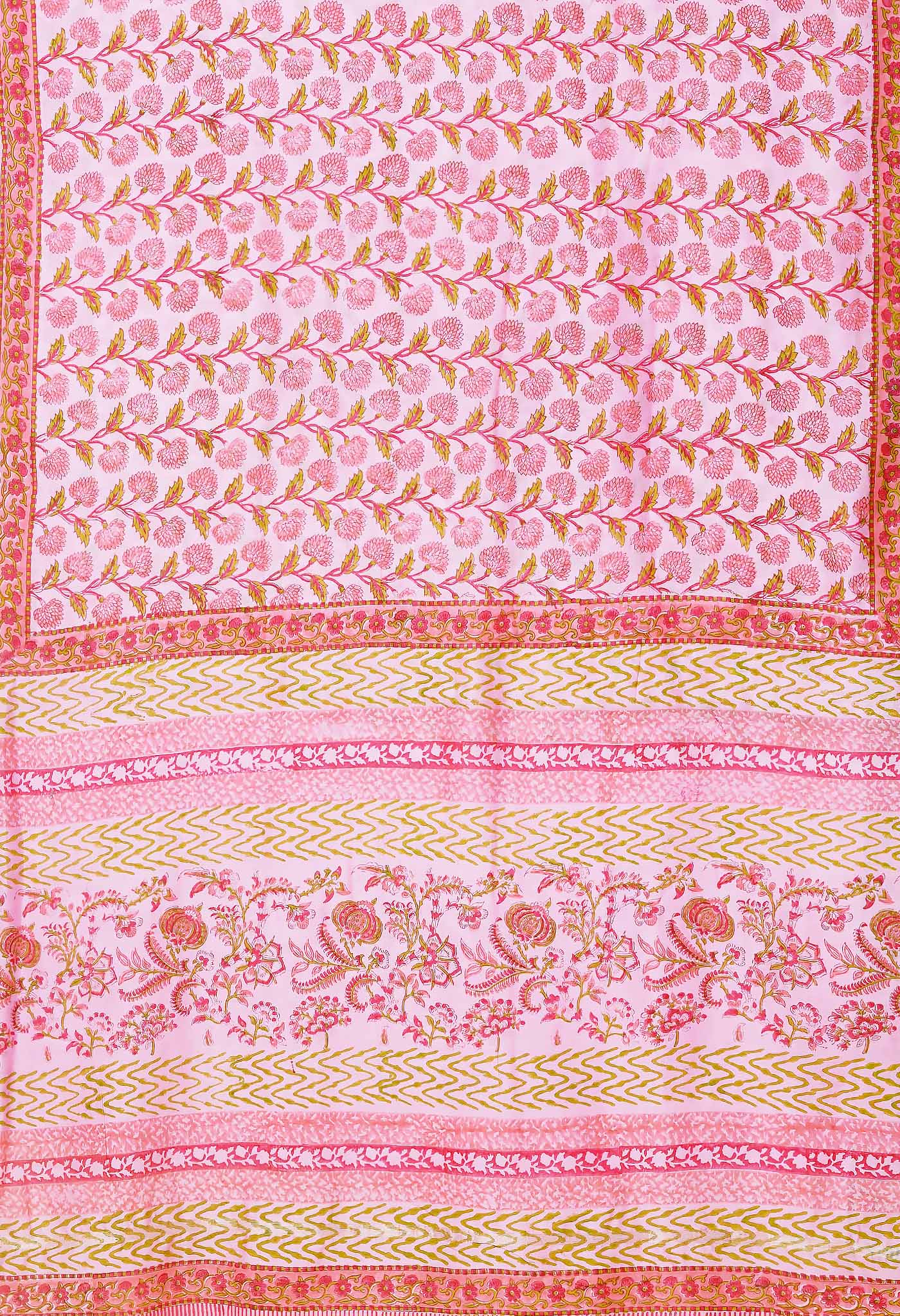 Pink Pure Hand Block Printed Chanderi Sico Saree